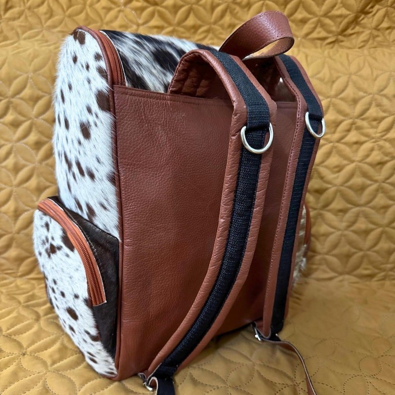 Cowhide Leather Backpack Hair On Hide Travel Rucksack Laptop School Bag