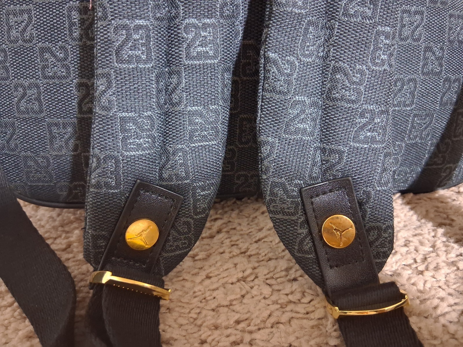 New Authentic Jordan Monogram Jumpman Backpack Black Logo Gold Zipper