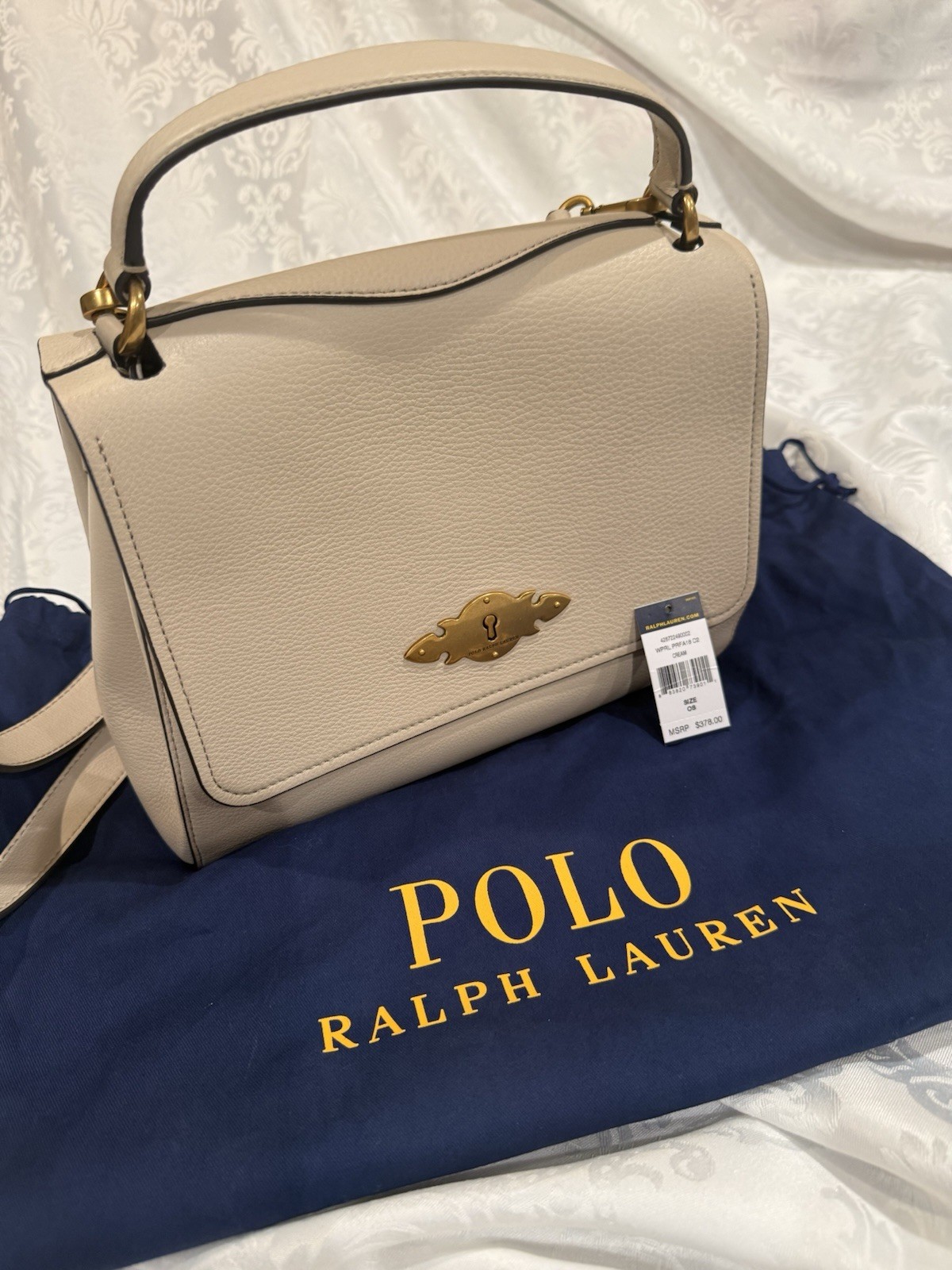 POLO RALPH LAUREN 100% COW LEATHER CROSSBODY/SATCHEL CREAM COLOR NWT