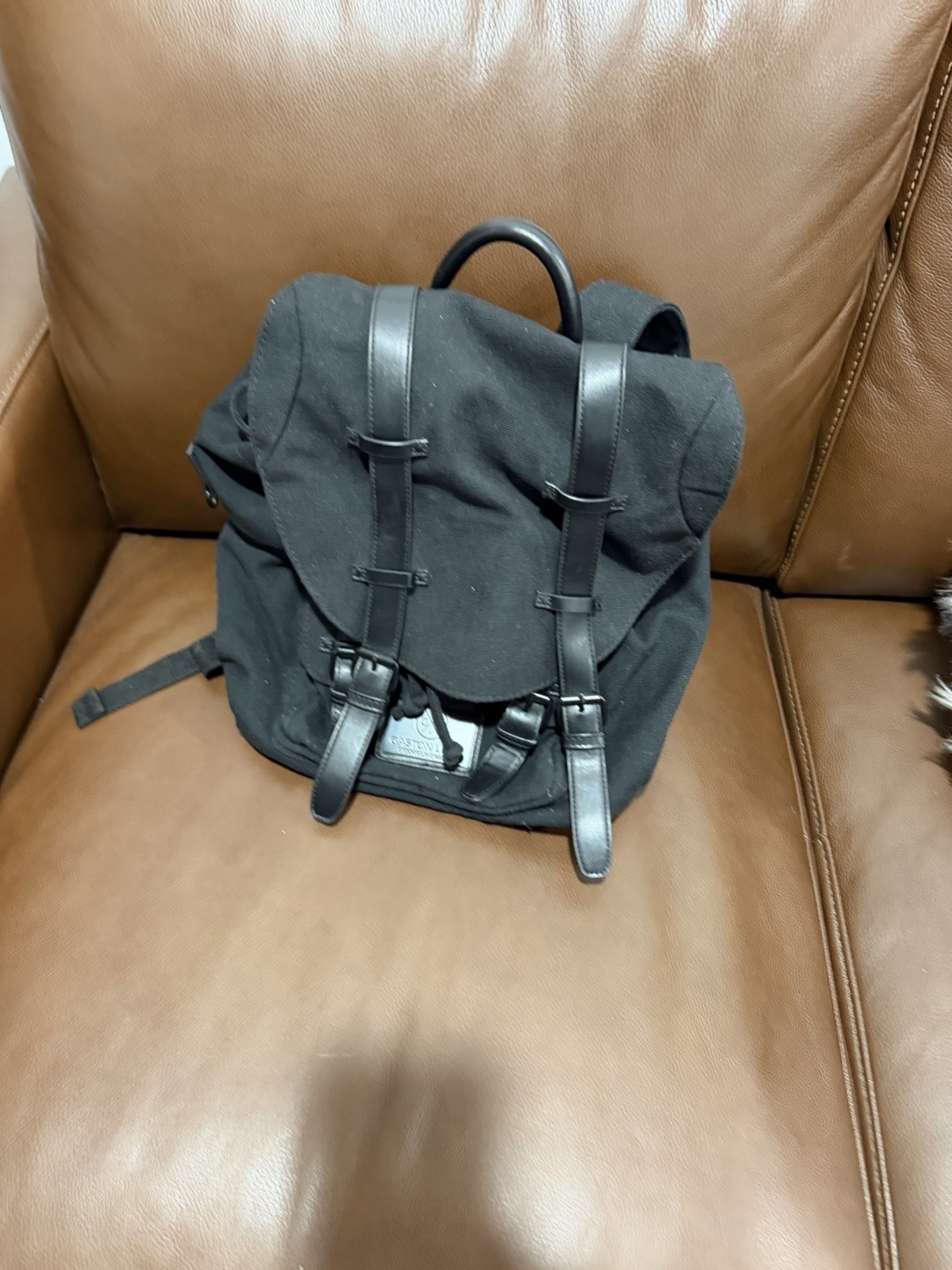 Gaston Luga Black Backpack Drawstring/Buckle Closure Adjustable Pockets Unisex