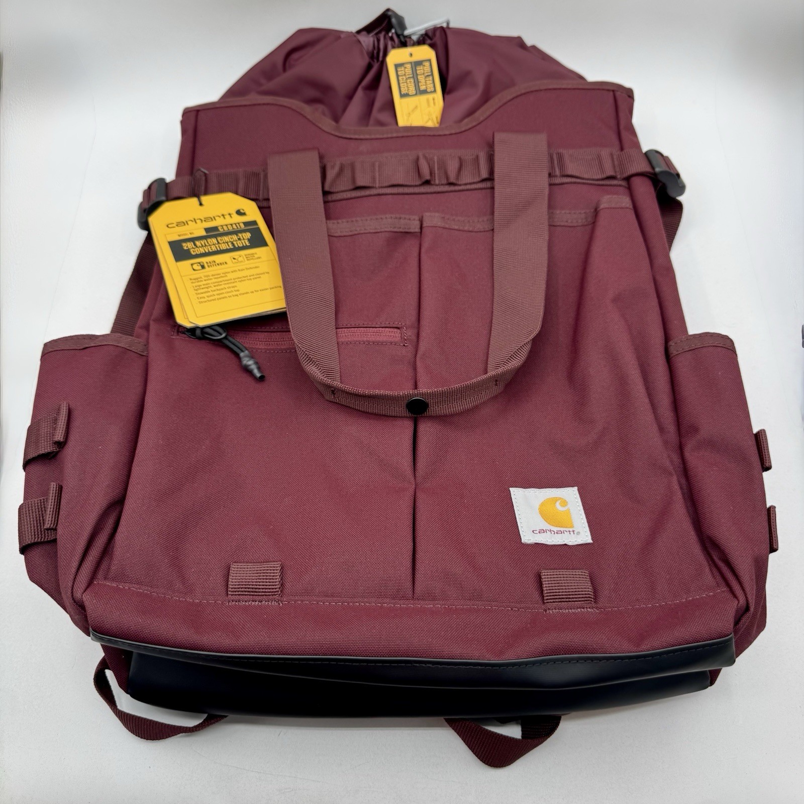 Carhartt 28L Nylon Cinch Top Convertible Tote Backpack Port Red