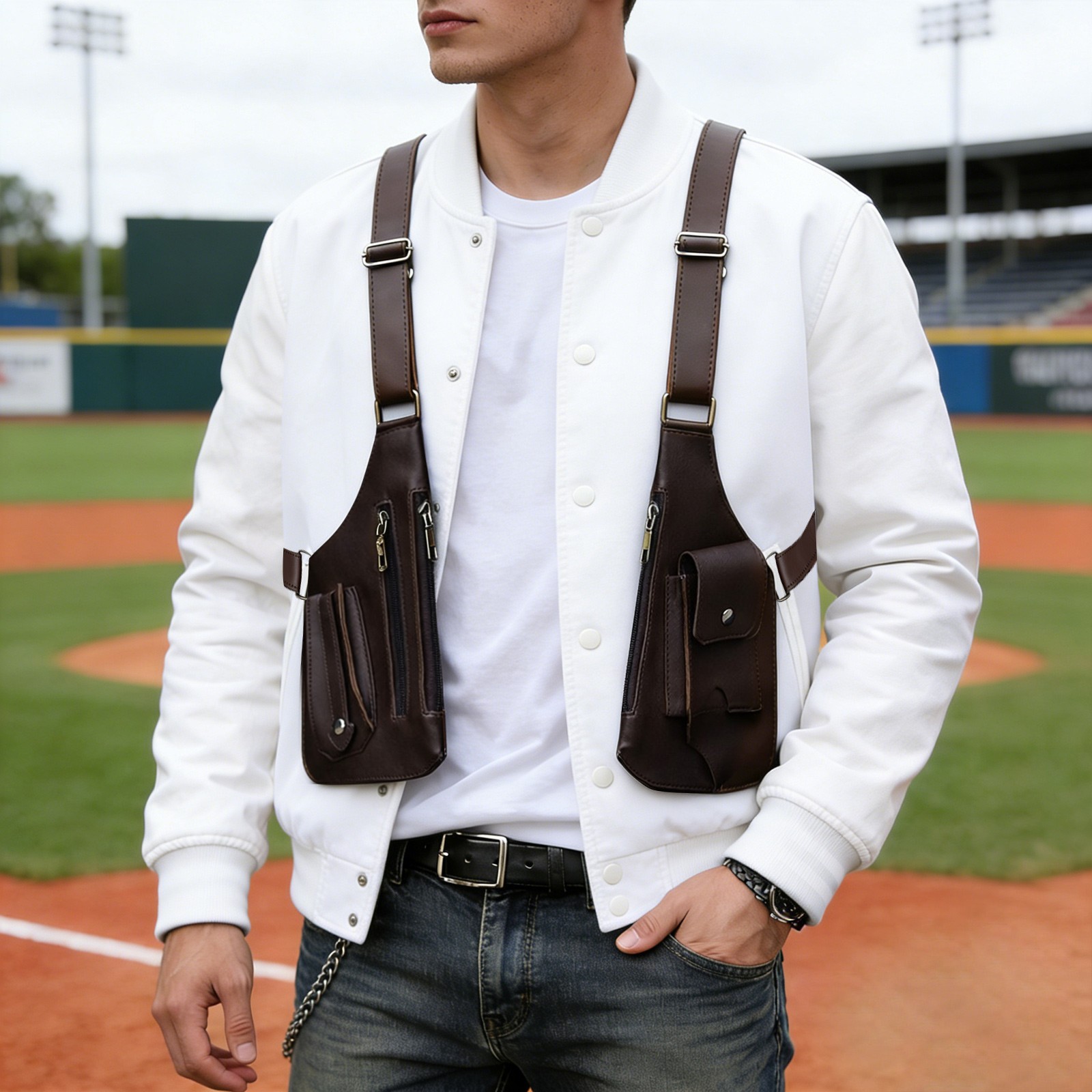 Underarm Vest Bag Men’s Underarm Multi-Pocket Bag Double Shoulder Armpit Bag