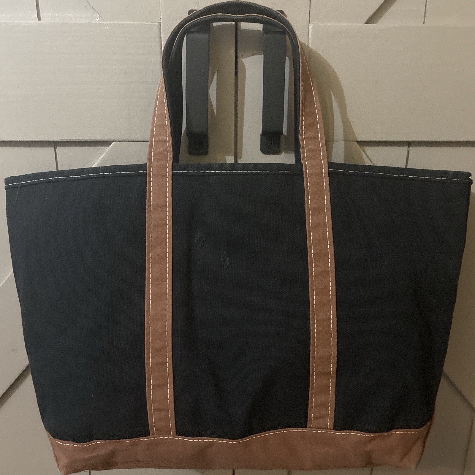 Vintage 90s L.L.Bean Boat and Tote Medium Black Brown Canvas Made in USA