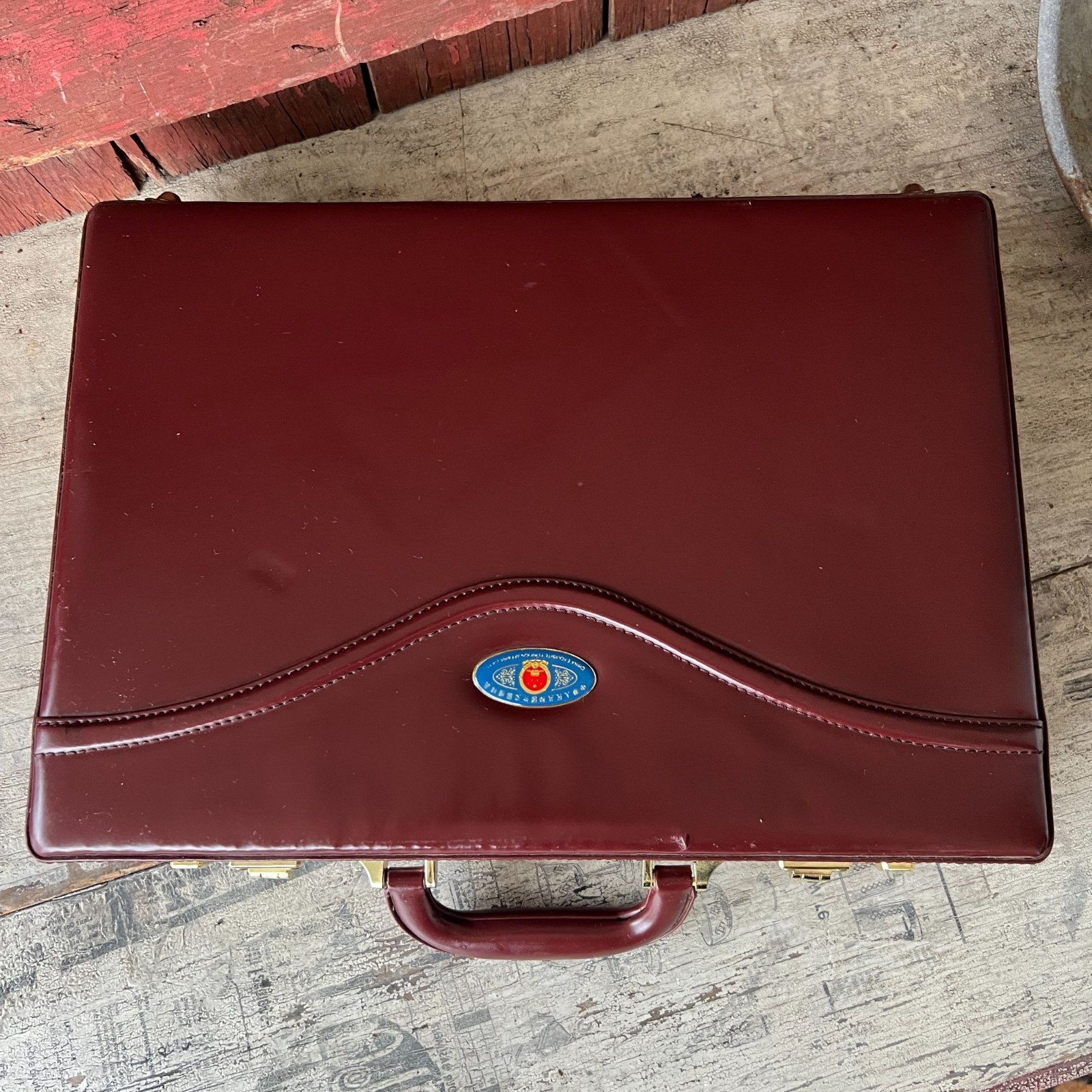 China Exquisite Foreign Affairs Gift Maroon Leather Briefcase 16.5″