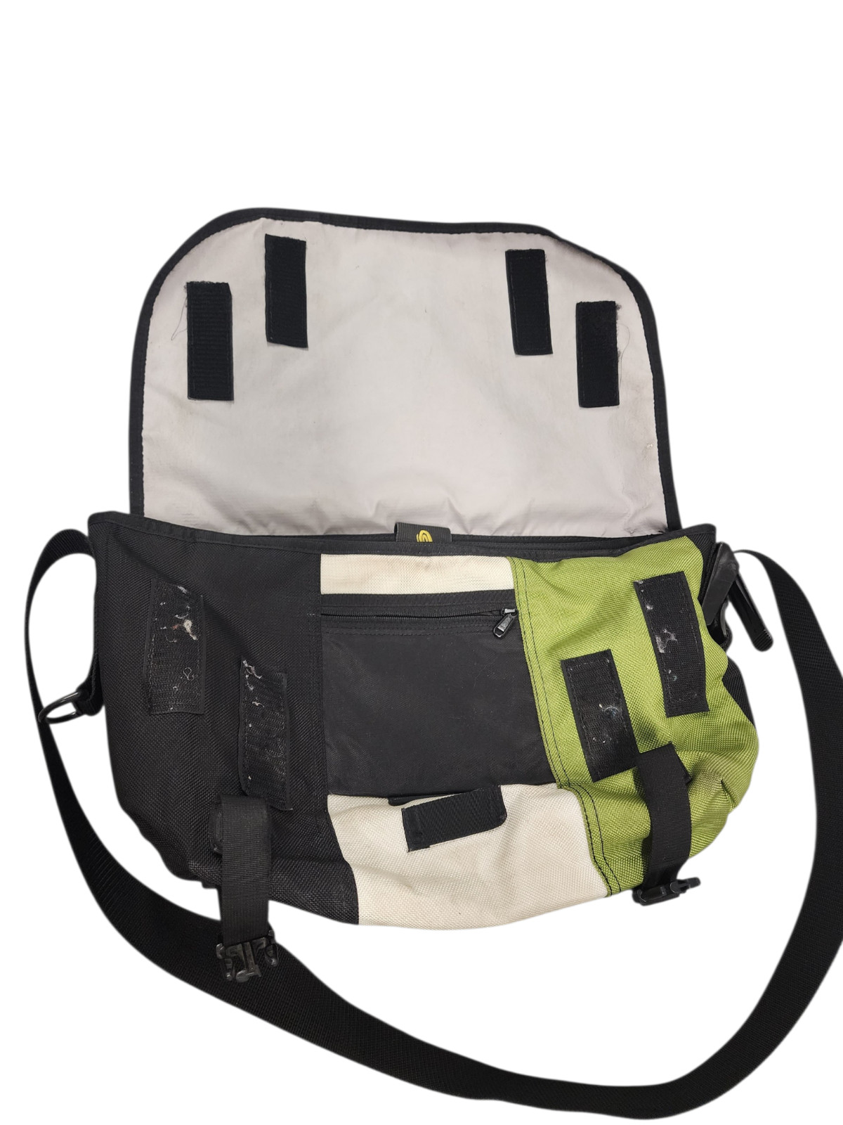 Timbuk2 Classic Messenger Bag Green Beige Black Sleeve Commuter Bag Logo