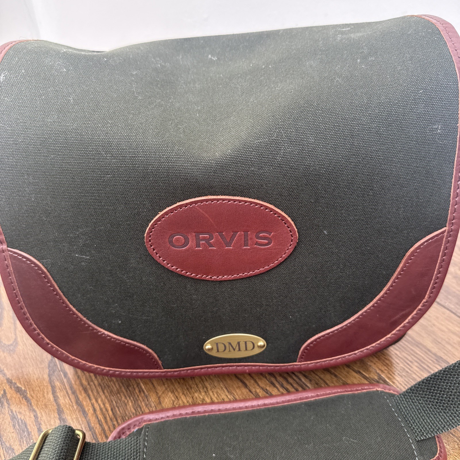 Orvis Leather Canvas Green Briefcase Messenger Shoulder Bag Satchel