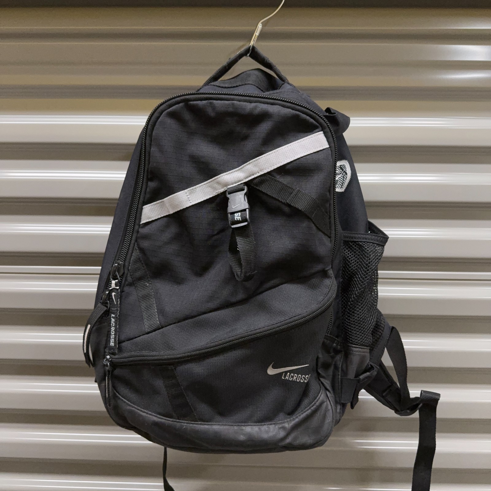 Nike Air Max Lazer Lacrosse Backpack Black Silver Bag Gym Zip Straps LAX