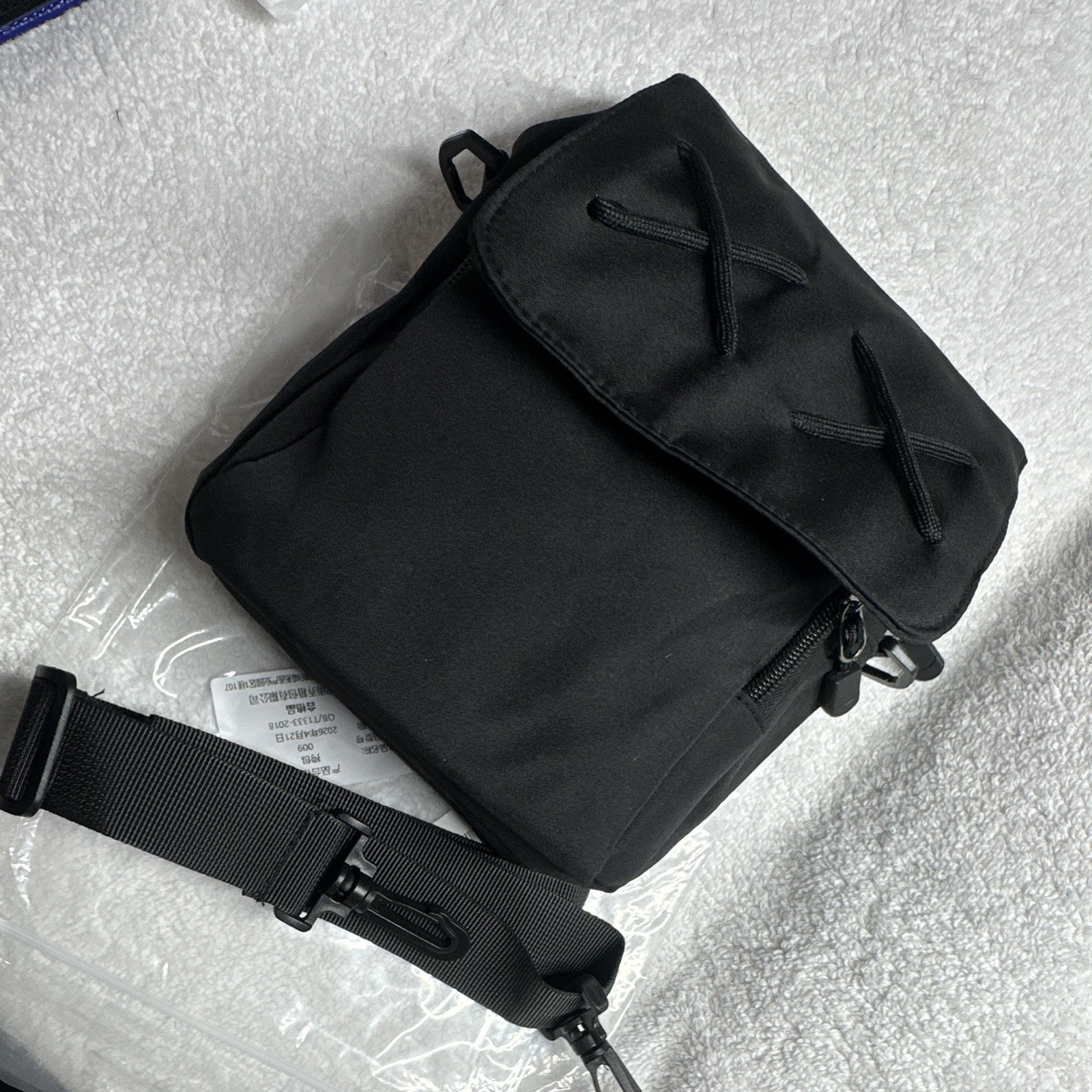 Men’s Black Small Crossbody Bag Flap Buckle/Zip, Adjustable Strap, Zip Pocket