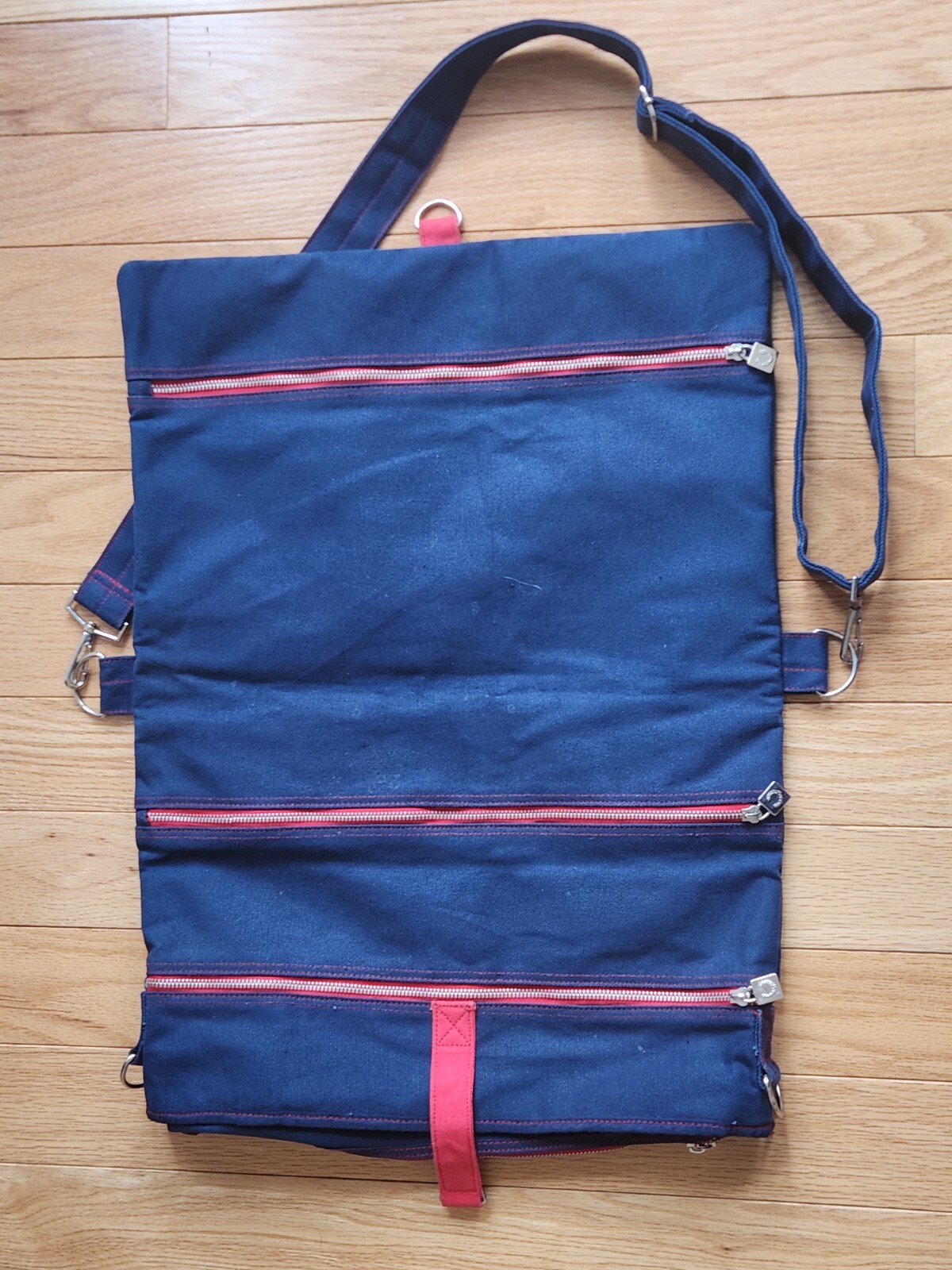 Fred Perry Navy Blue Red Canvas 2-fold Messenger Bag Crossbody