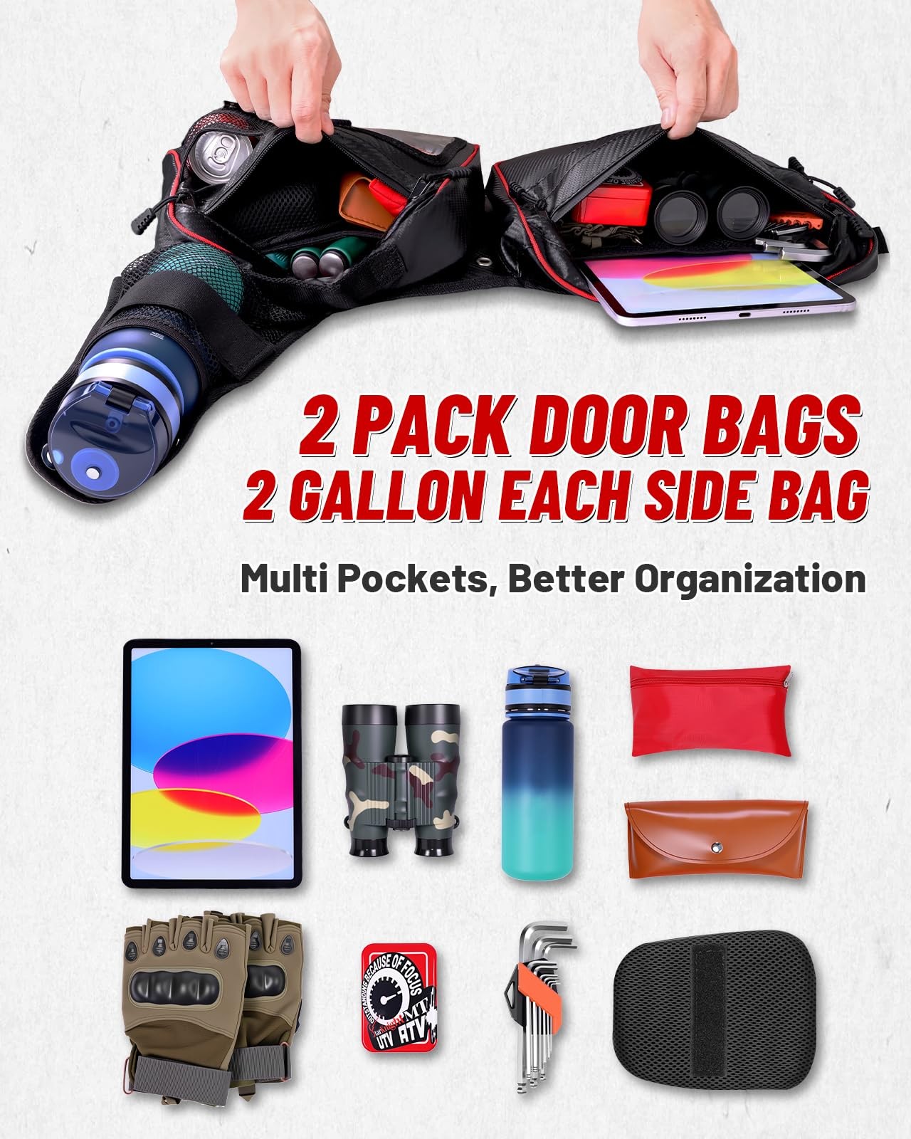 Front Door Bag 2Pcs 14L Removable Multi Pocket for 2024-2026 Polaris RZR XP
