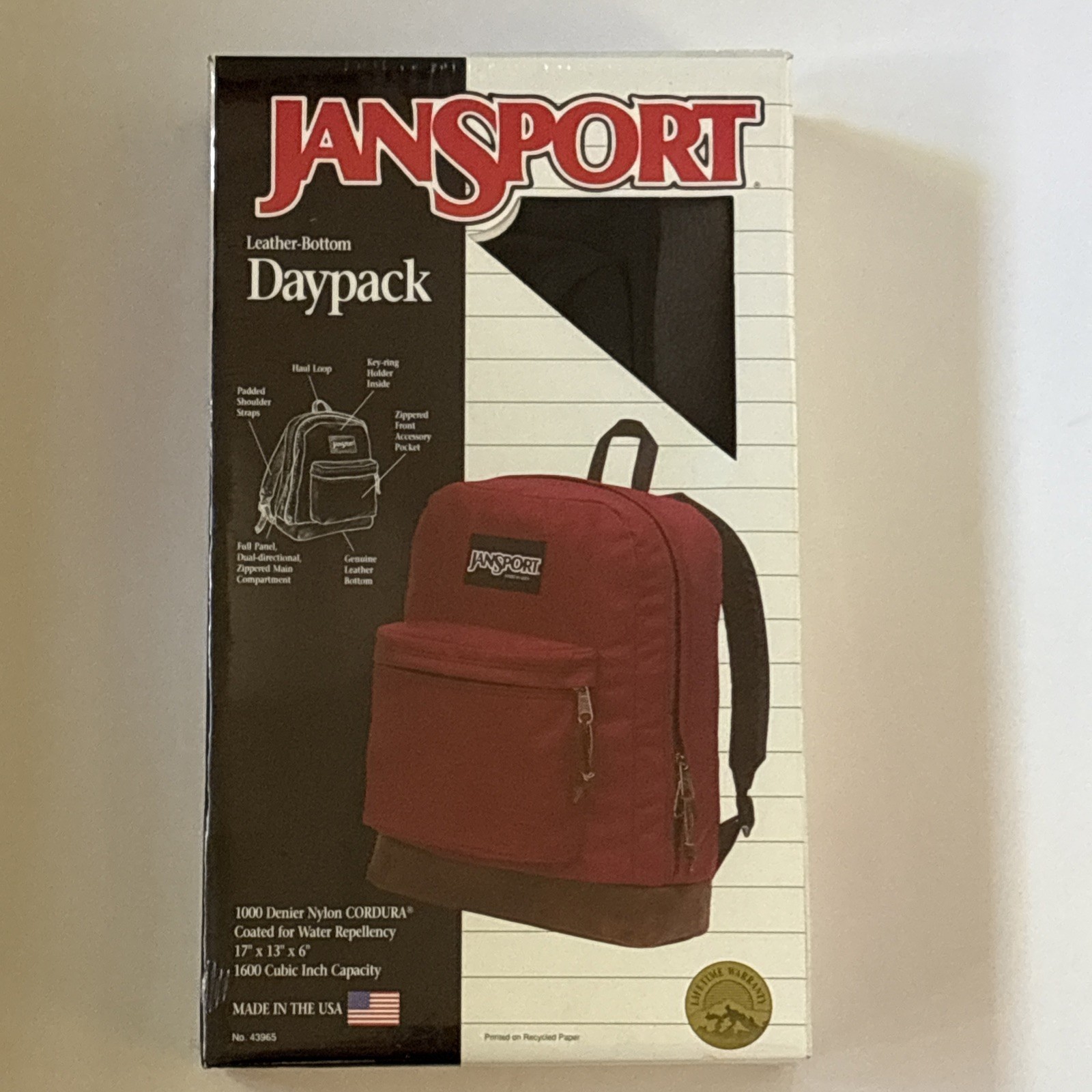 NOS Vintage 90s JanSport Black Leather Bottom Daypack Backpack Sealed Box WOW!