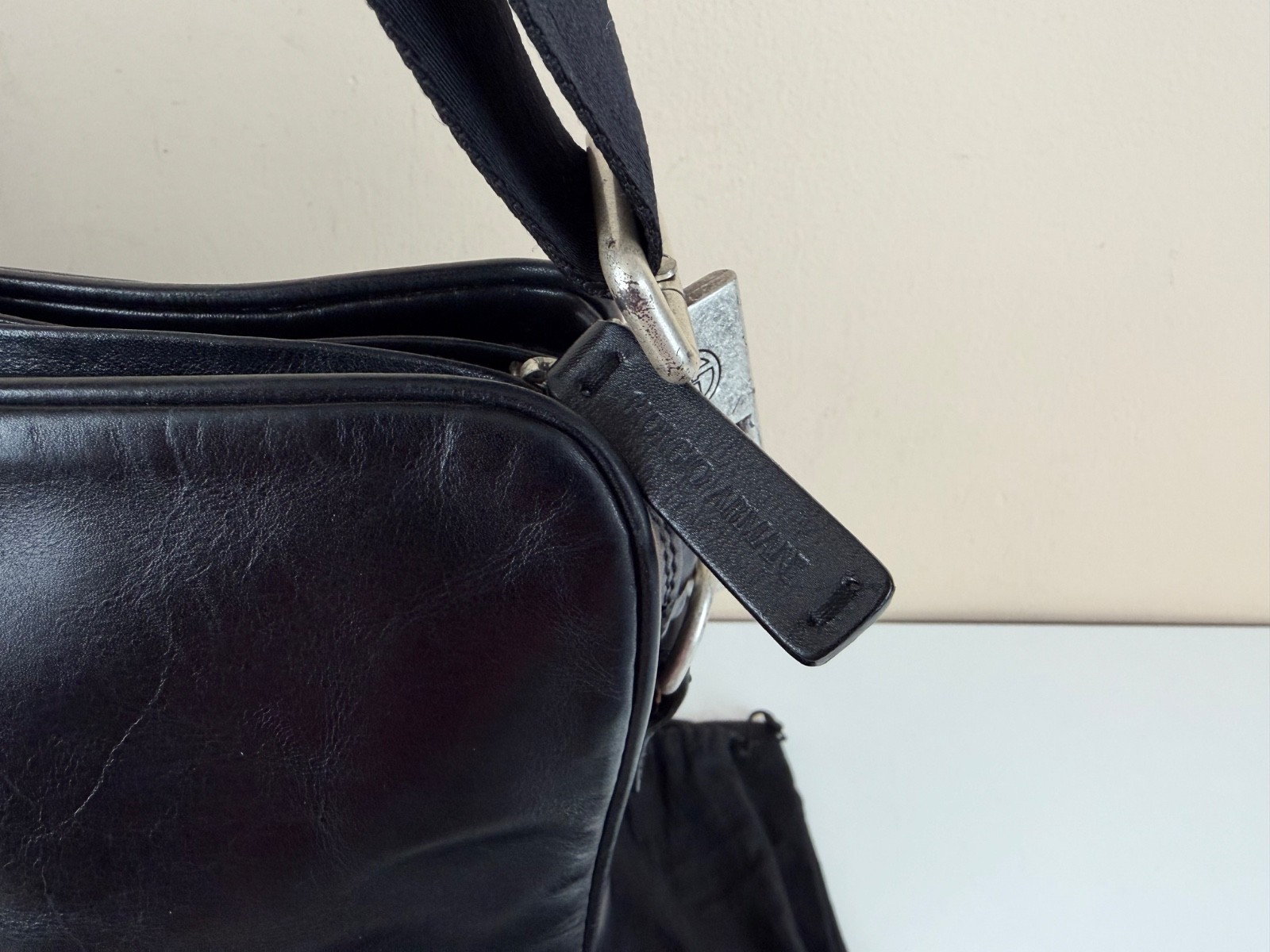 Giorgio Armani Black Leather Briefcase/Business Bag with Shoulder Strap