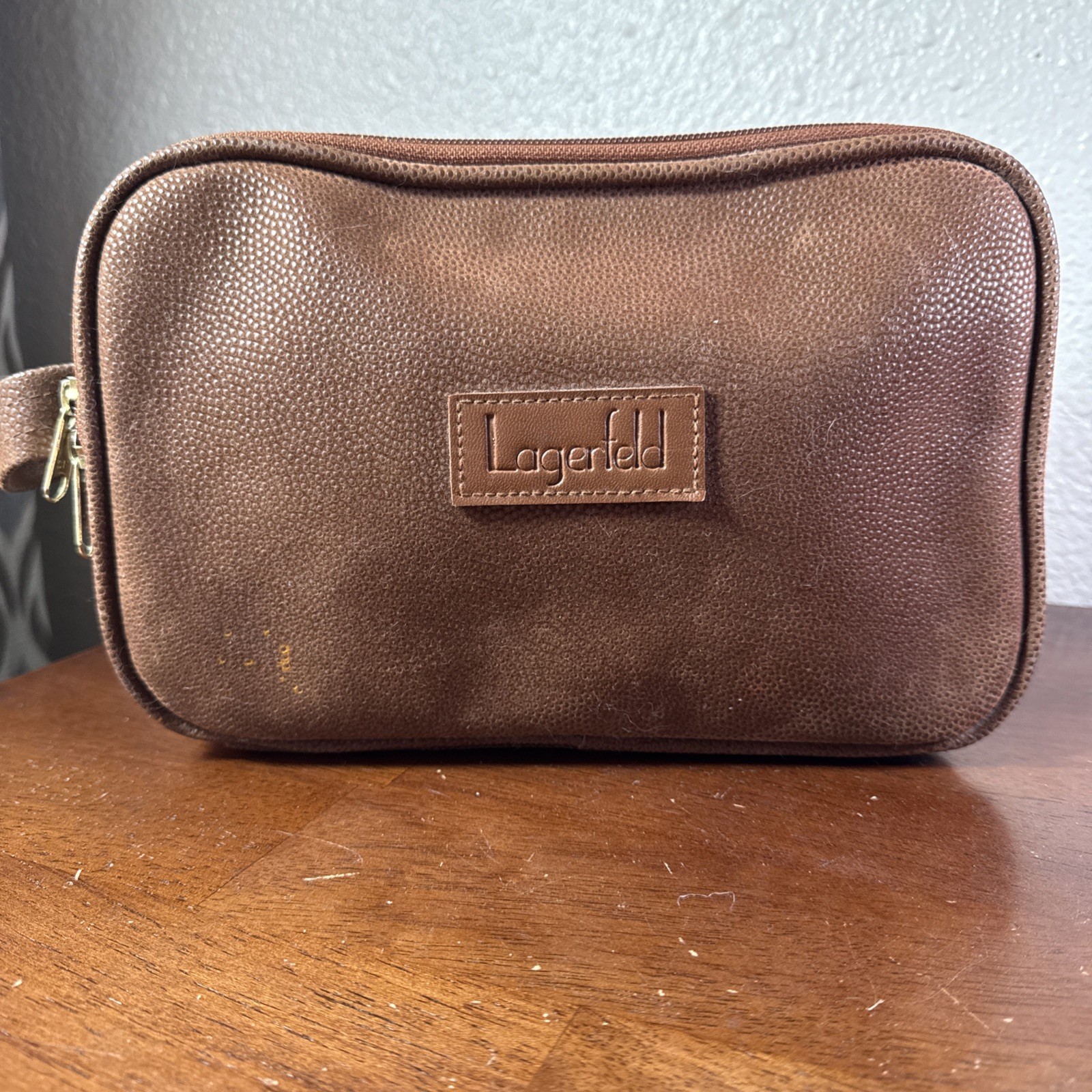 Lagerfeld Toiletry Bag Faux Leather Shaving Dopp Kit Large Travel Case