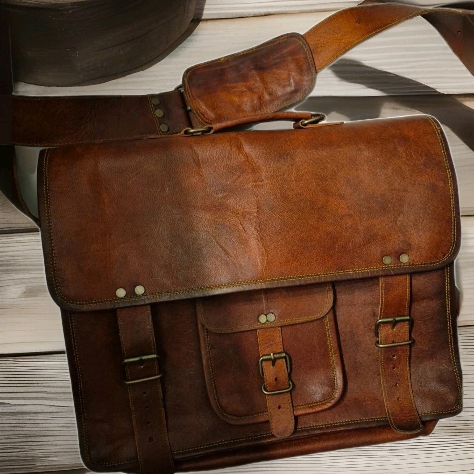 Komal’s Passion Leather Brown Business Briefcase Bag Gurkha Cigar Branded
