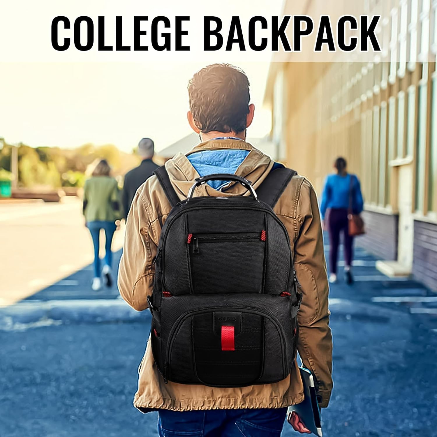 Extra Large 17″ Laptop Backpack Travel Work Bag Water Resistant Black Mens