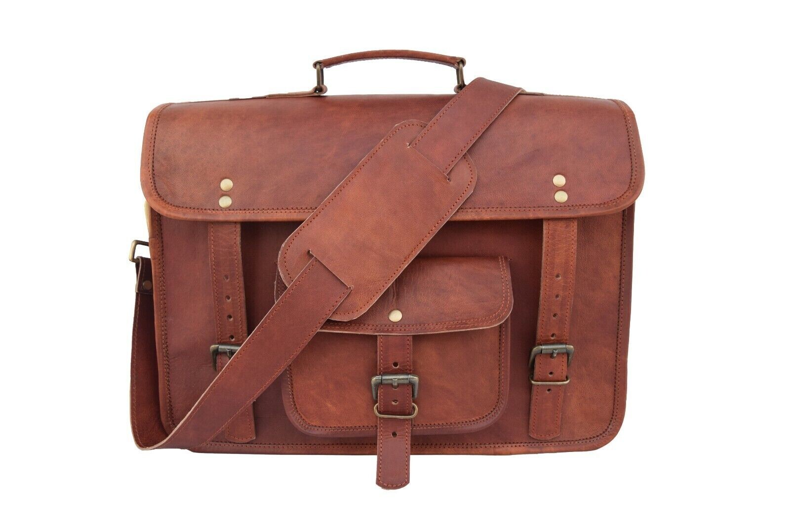 Briefcase Shoulder Bags Leather Messenger Bag 15 In Laptop Satchel Office School