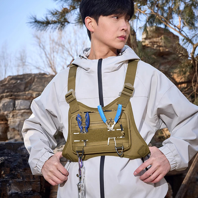 Tactical Front Chest Rig Bag Vest for Camping Hunting Shoulder Bag Men Fishing C