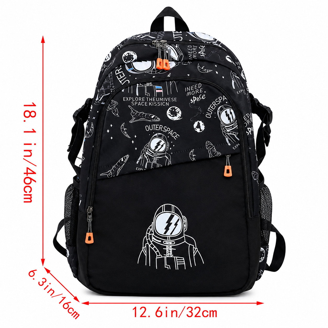Boys Large School Backpack Astronaut Space 18″ Laptop Bag Lightweight Black