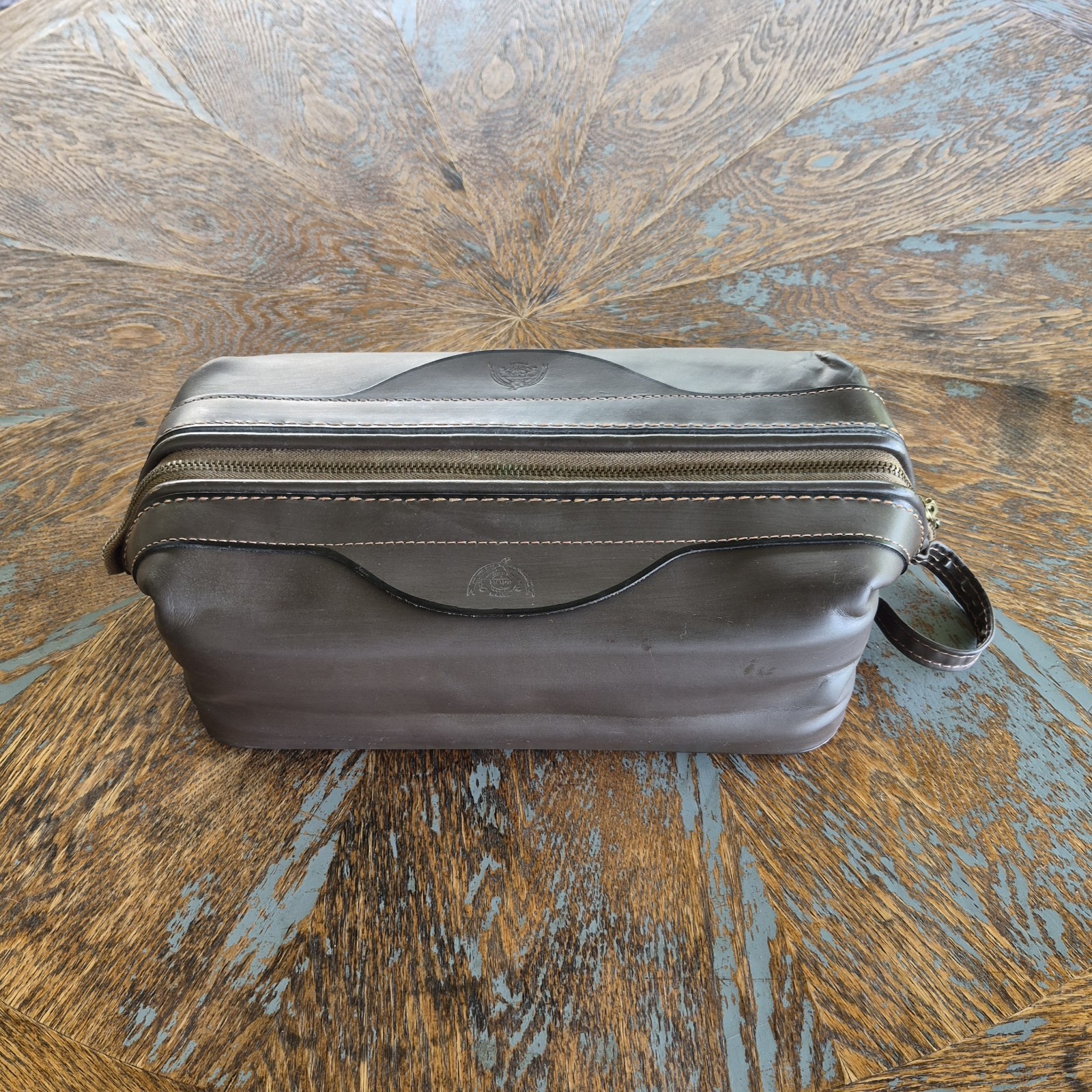 Vintage Buxton Leather Dopp Kit Dark Brown Shaving Toiletry Travel Bag