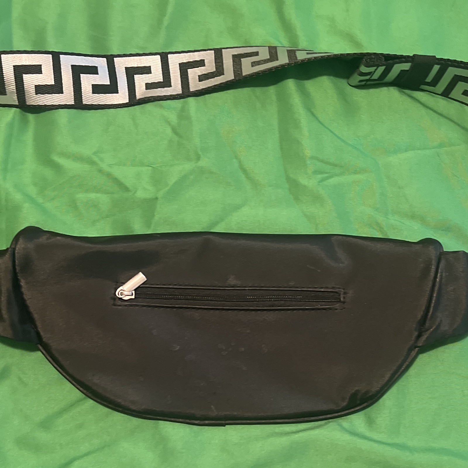 Versace Black Greek Key Medusa Belt Bag Fanny Pack Adjustable Strap Pockets