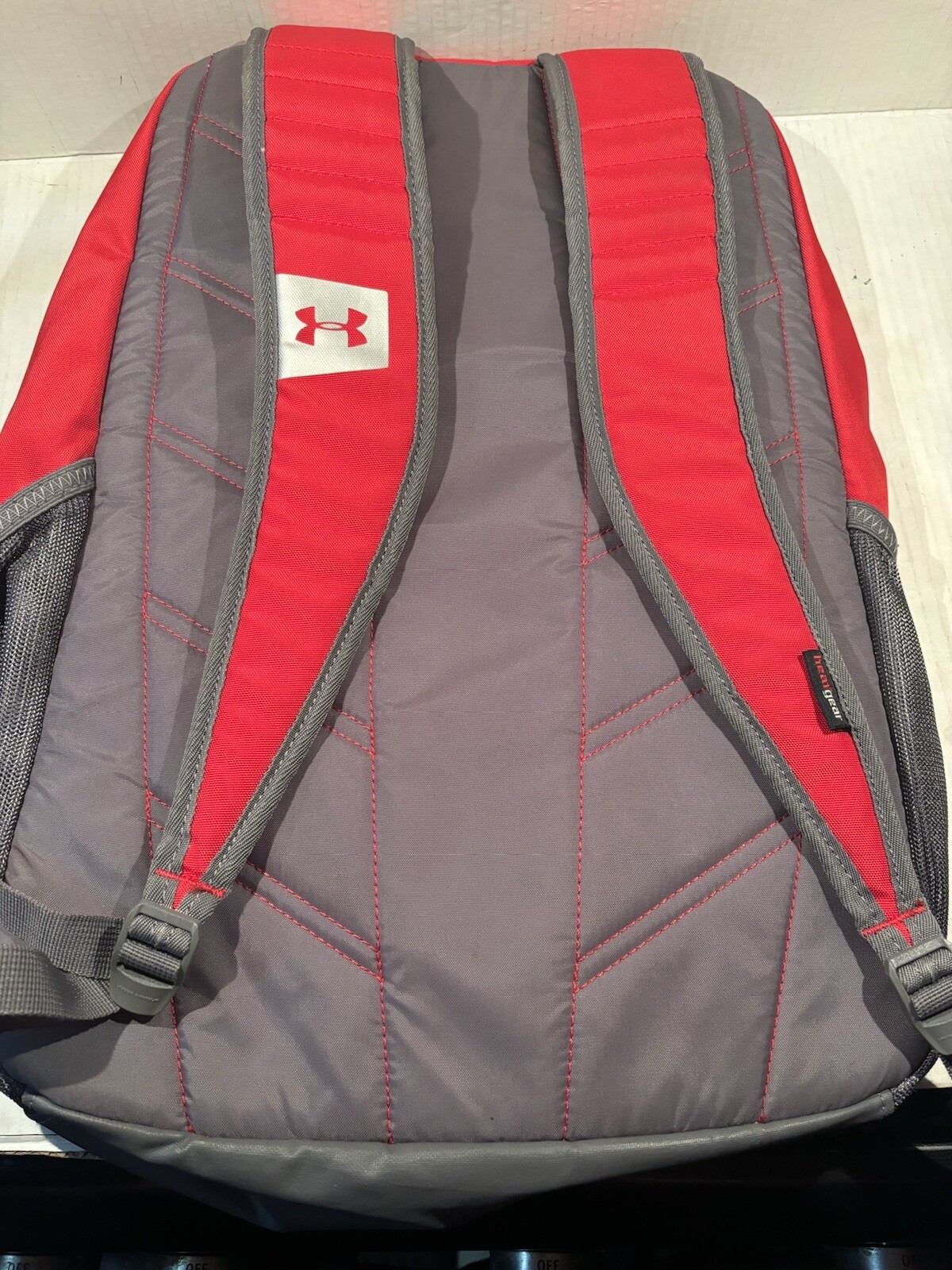 Under Armour Storm 1 Backpack Red Gray Zipper Pockets Wide Straps School Travel