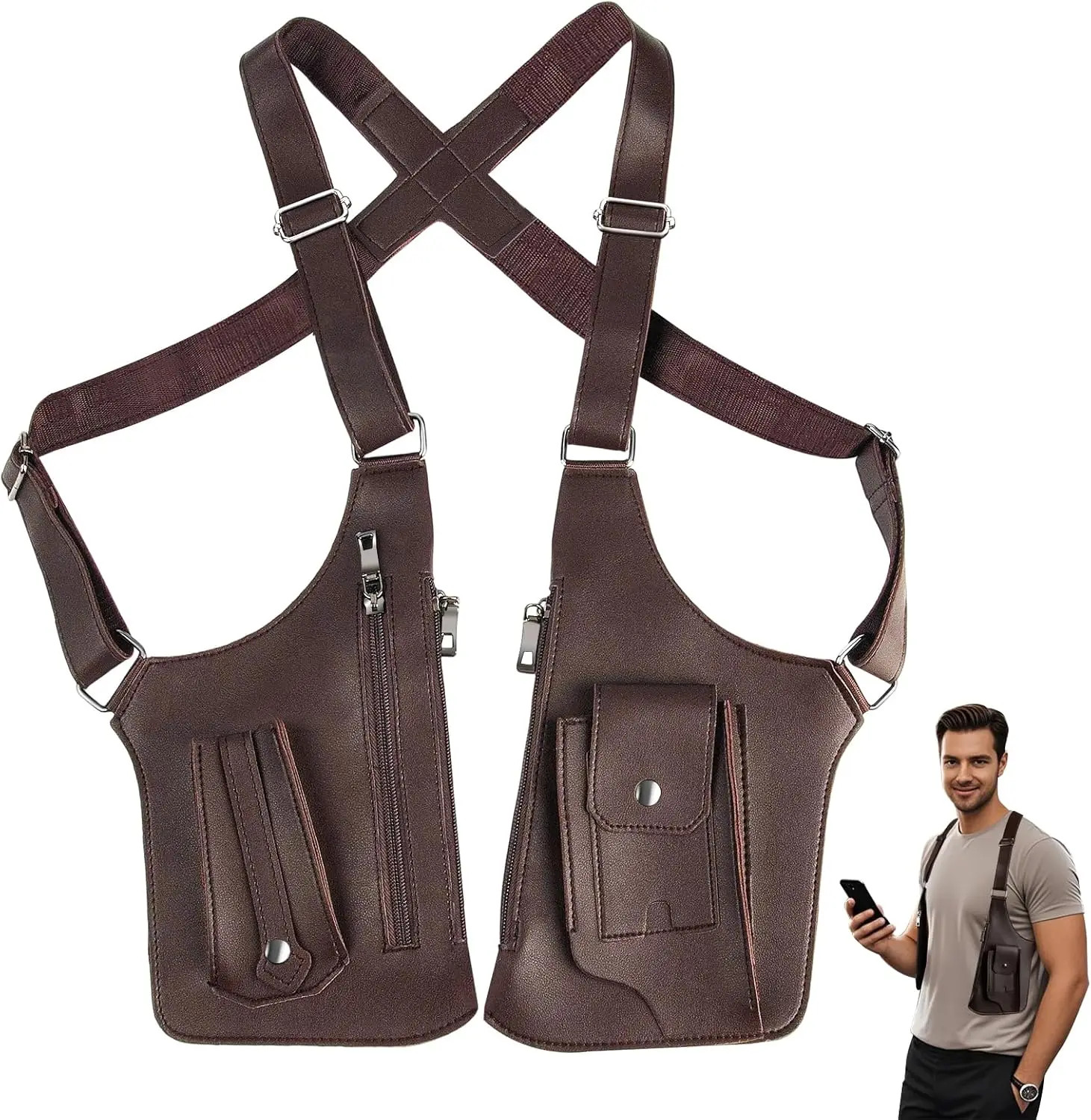 Adjustable Anti-Theft Underarm Shoulder Bag PU Leather Wallet Holster Bag