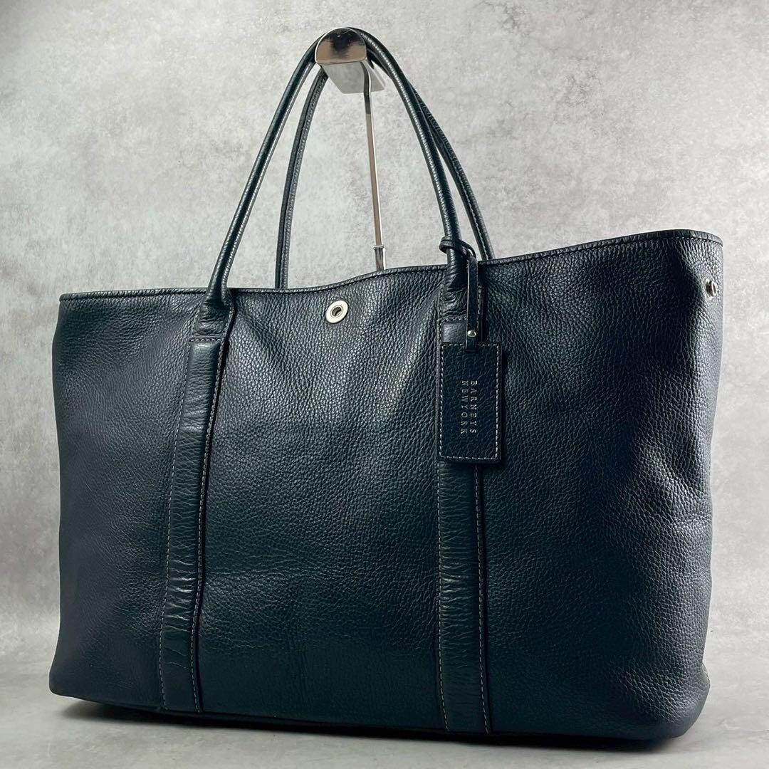 Barneys New York Navy Leather Tote Bag Business A4 PC Pebbled Mens