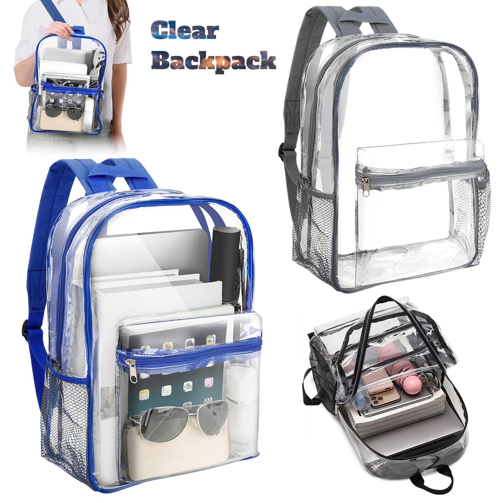 Clear Backpack Heavy Duty PVC Transparent Pack Waterproof Lagre Bookbag Travel