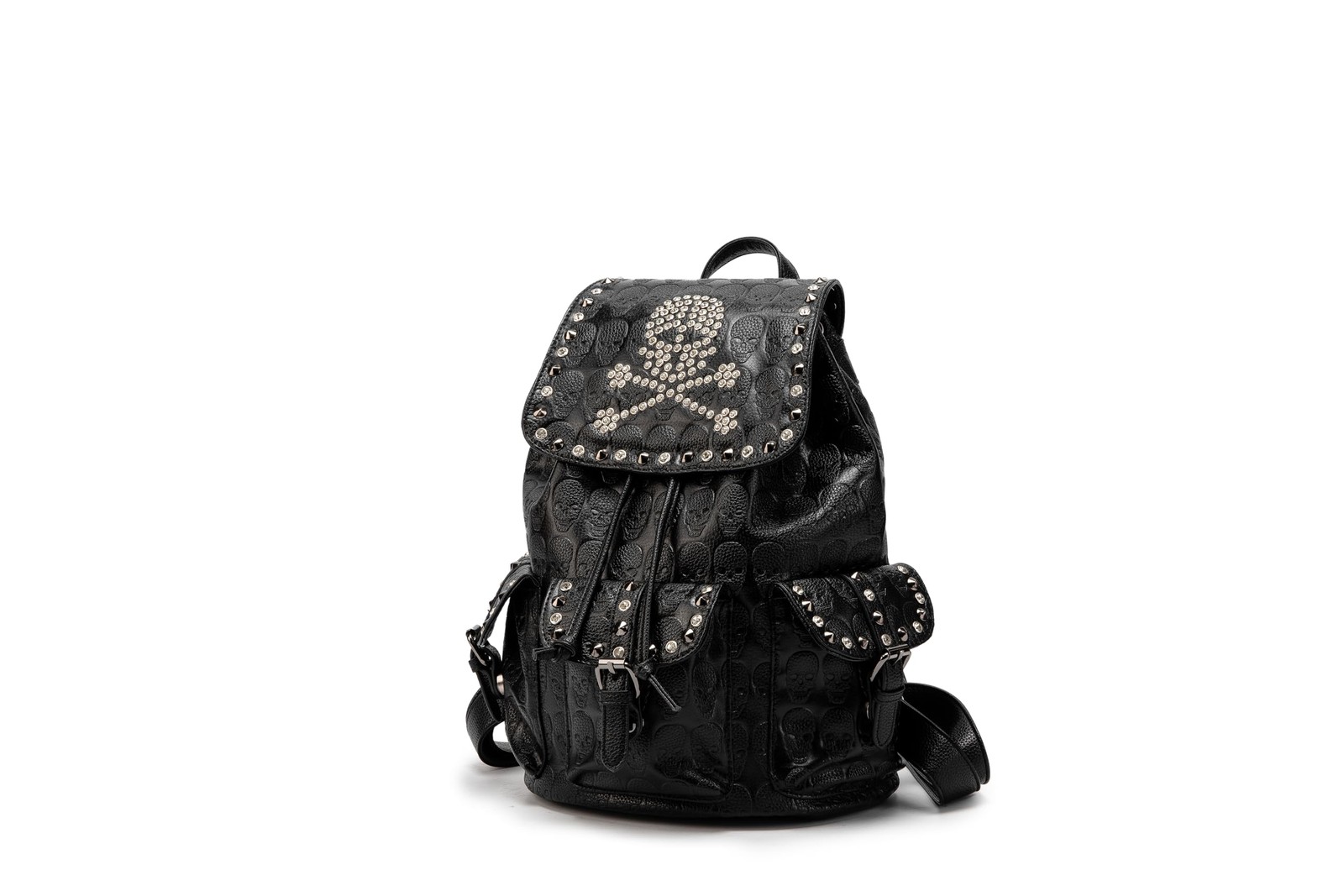 Gothic Skull Backpack PU Leather Punk Rucksack Drawstring Flap A4 Tablet Bag new
