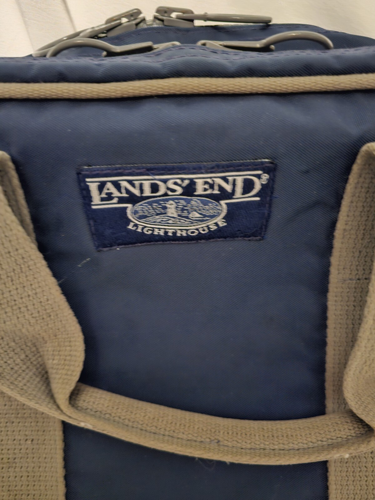 Vintage Lands End Lighthouse Nylon Zip Around Work Bag Blue Made In USA EUC