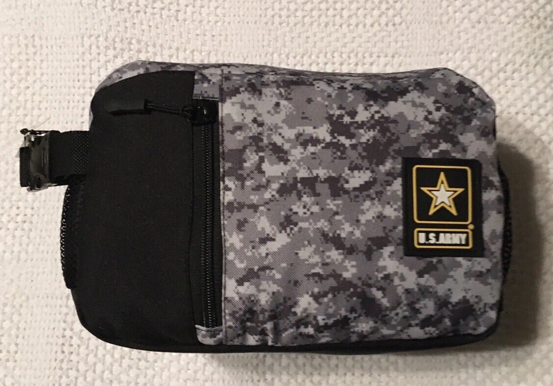 U.S. ARMY DIGITAL CAMO TRAVEL DOPP BAG Toiletries Clip Handle Gray-Black 10” NWT