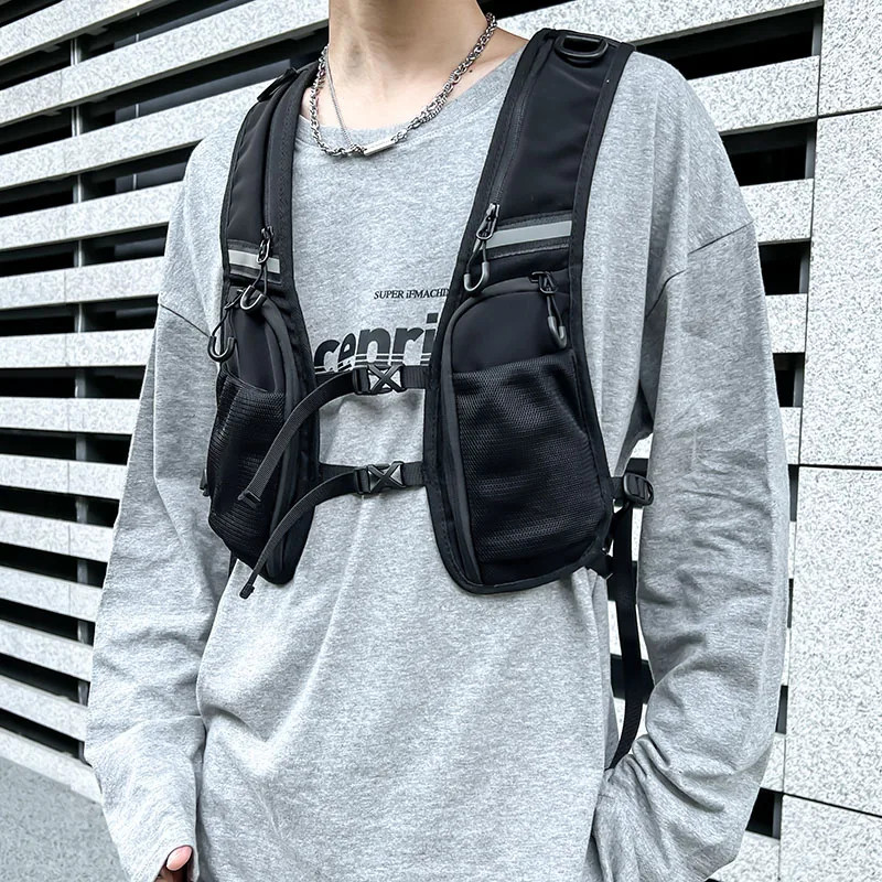 Reflective Design Chest Rig Bag for Men Hip-hop Streetwear Tactical Vest Backpac