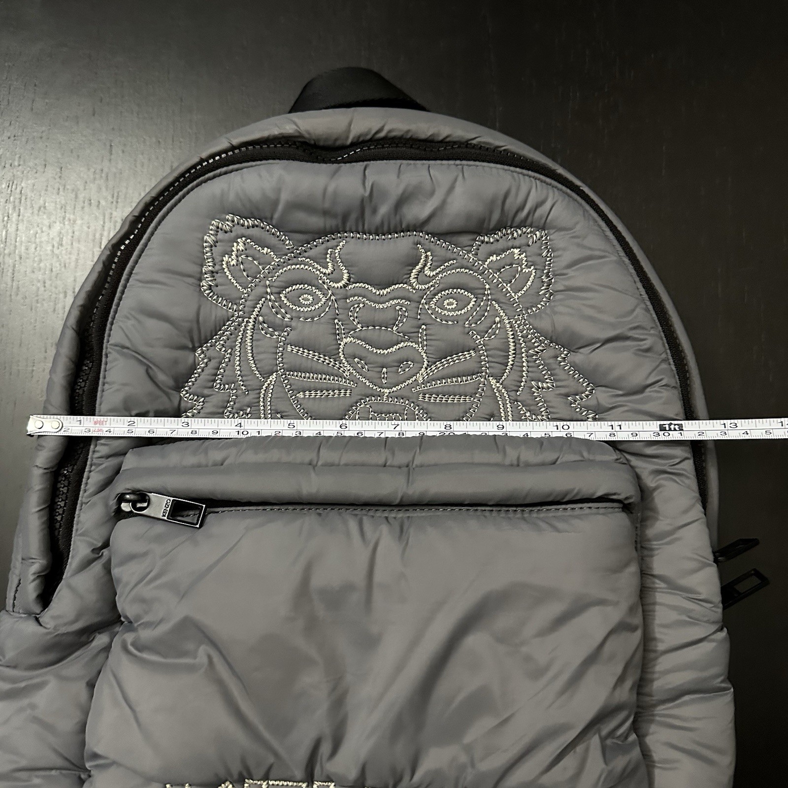 Kenzo Tiger Capsule Expedition Backpack Padded Nylon Charcoal Gray Embroidered