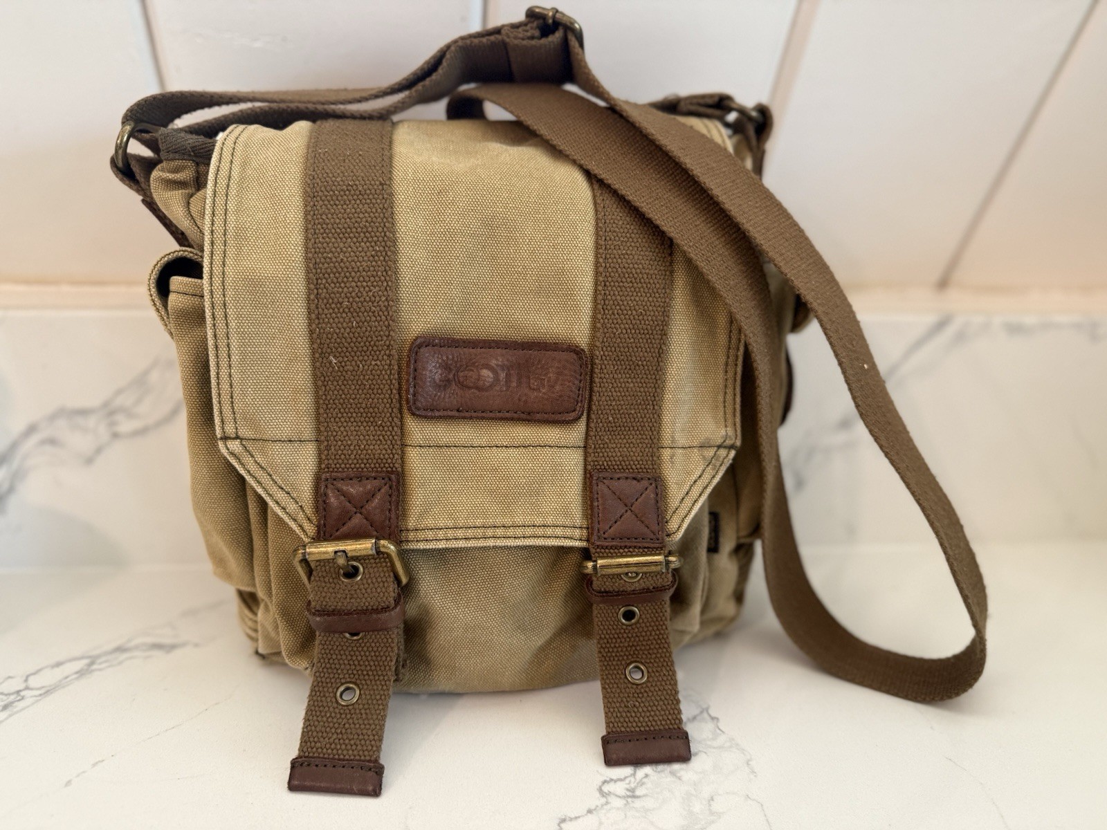 Gootium Messenger Bag Canvas Satchel Cross Body Shoulder Bag Khaki Brown Unisex