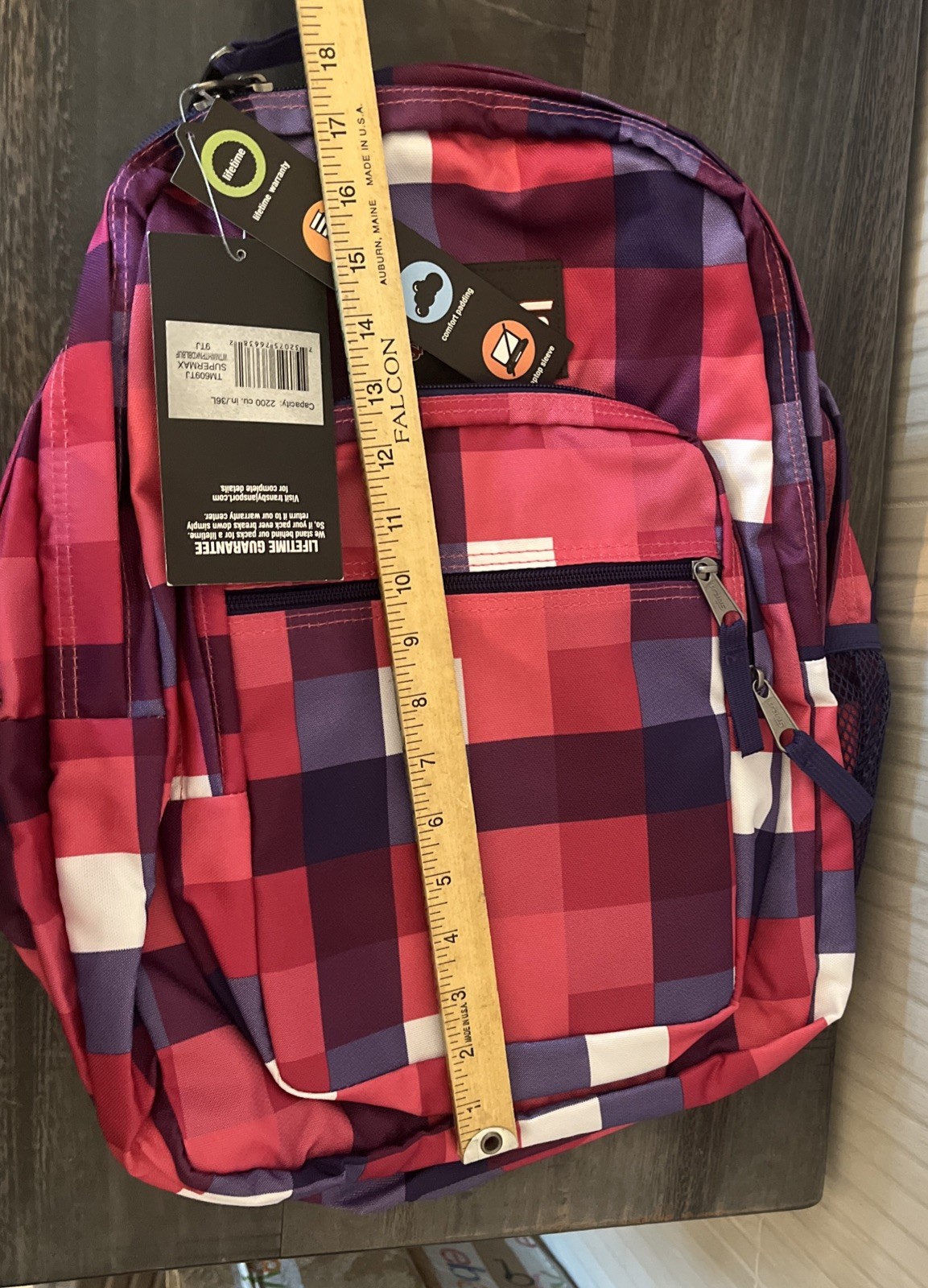 Trans by Jansport Supermax Backpack Bag 2200 CubicInch Pink Purple Buffalo Plaid