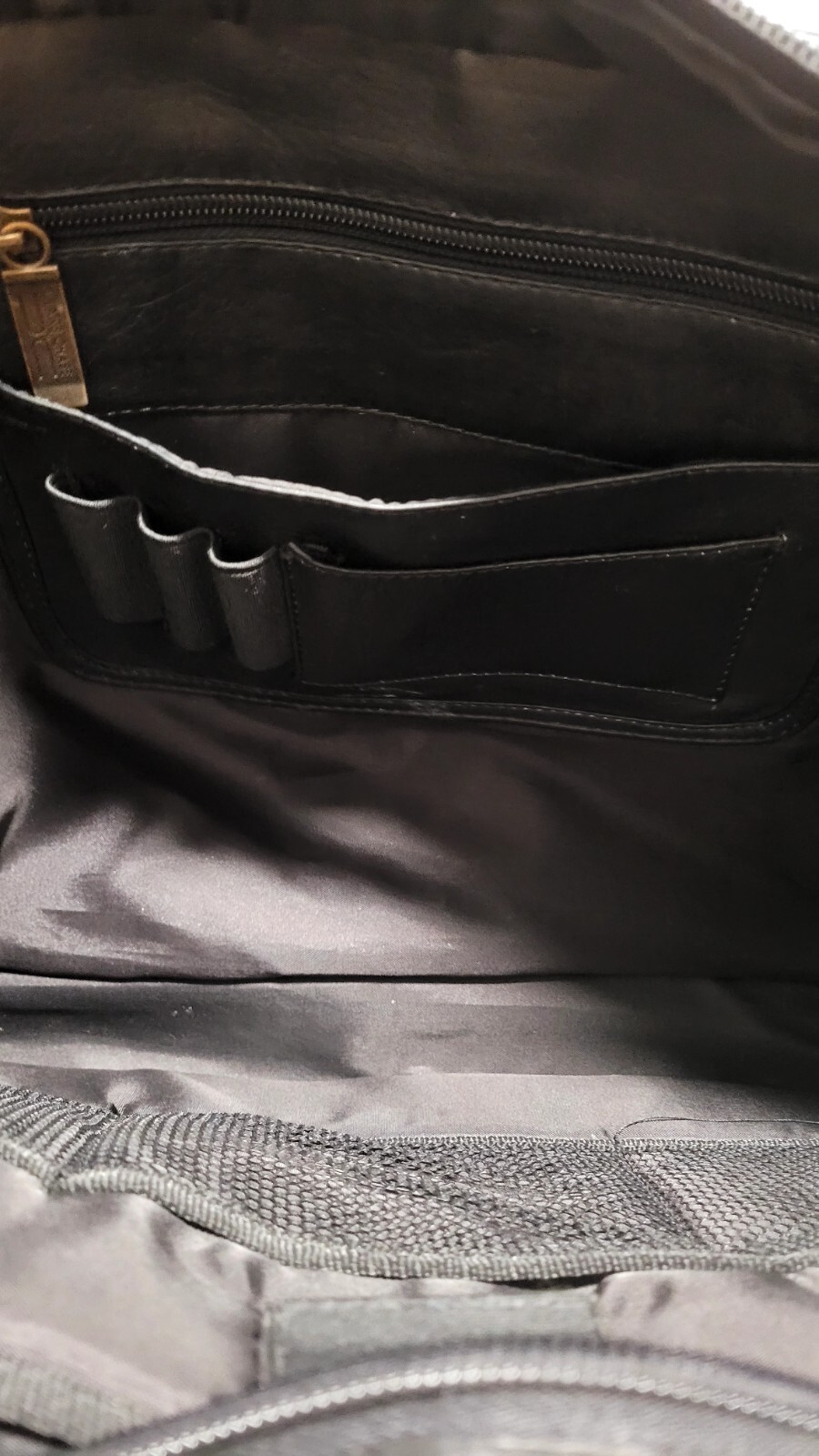 Claire Chase Black Leather Briefcase Laptop Bag Zipper To Access Luggage Handle
