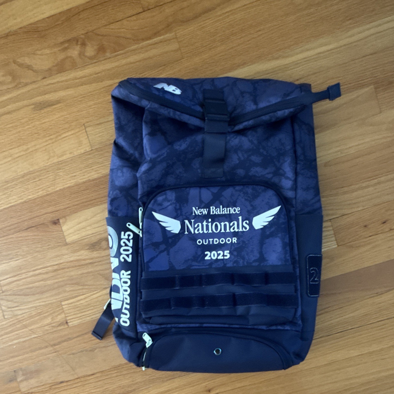 New Balance Unisex Blue Camo Outdoor Backpack, Zip/Buckle Closure, Pockets