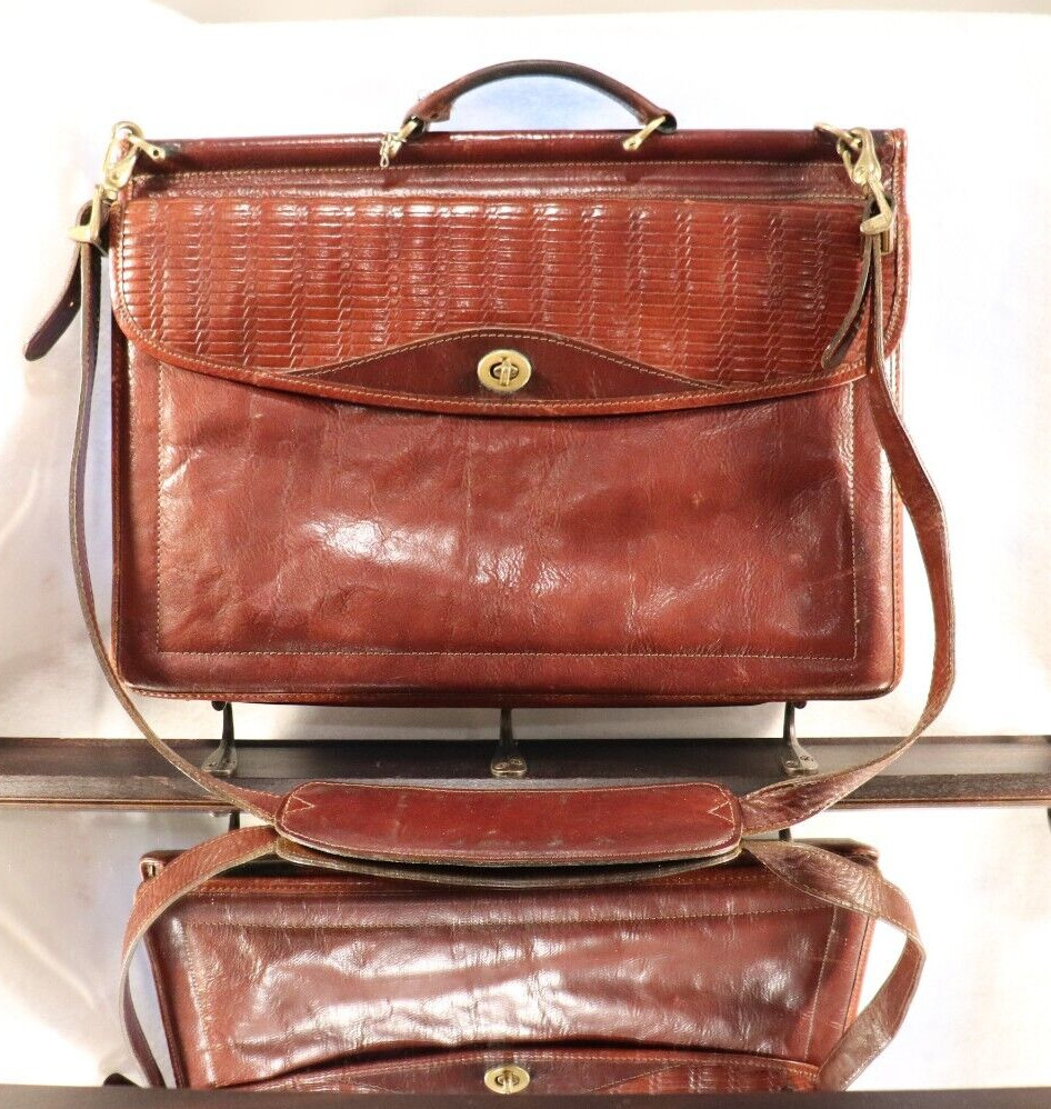 VTG JACK GEORGES WOVEN LEATHER TUSCANY COLLECTION DOUBLE GESSET FLAP BRIEFCASE