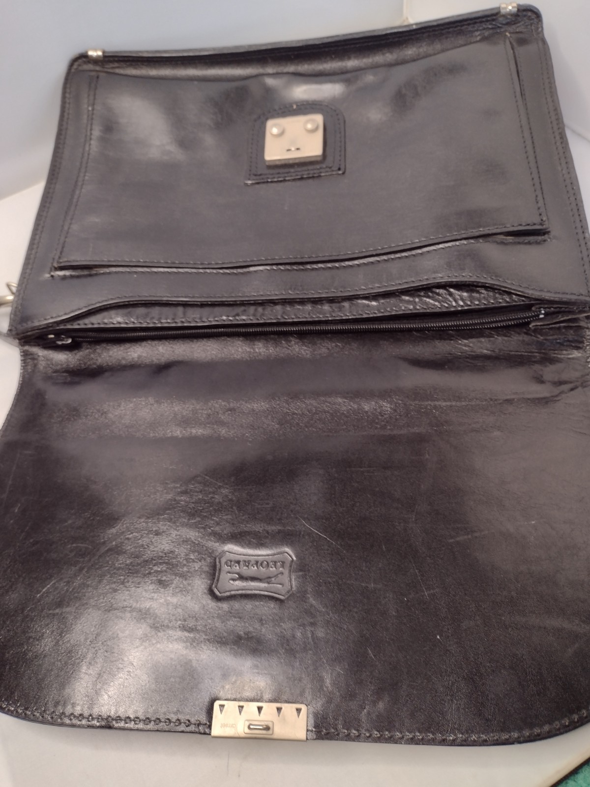 Amiet Leopard Black Leather Briefcase Portfolio File Folder Document