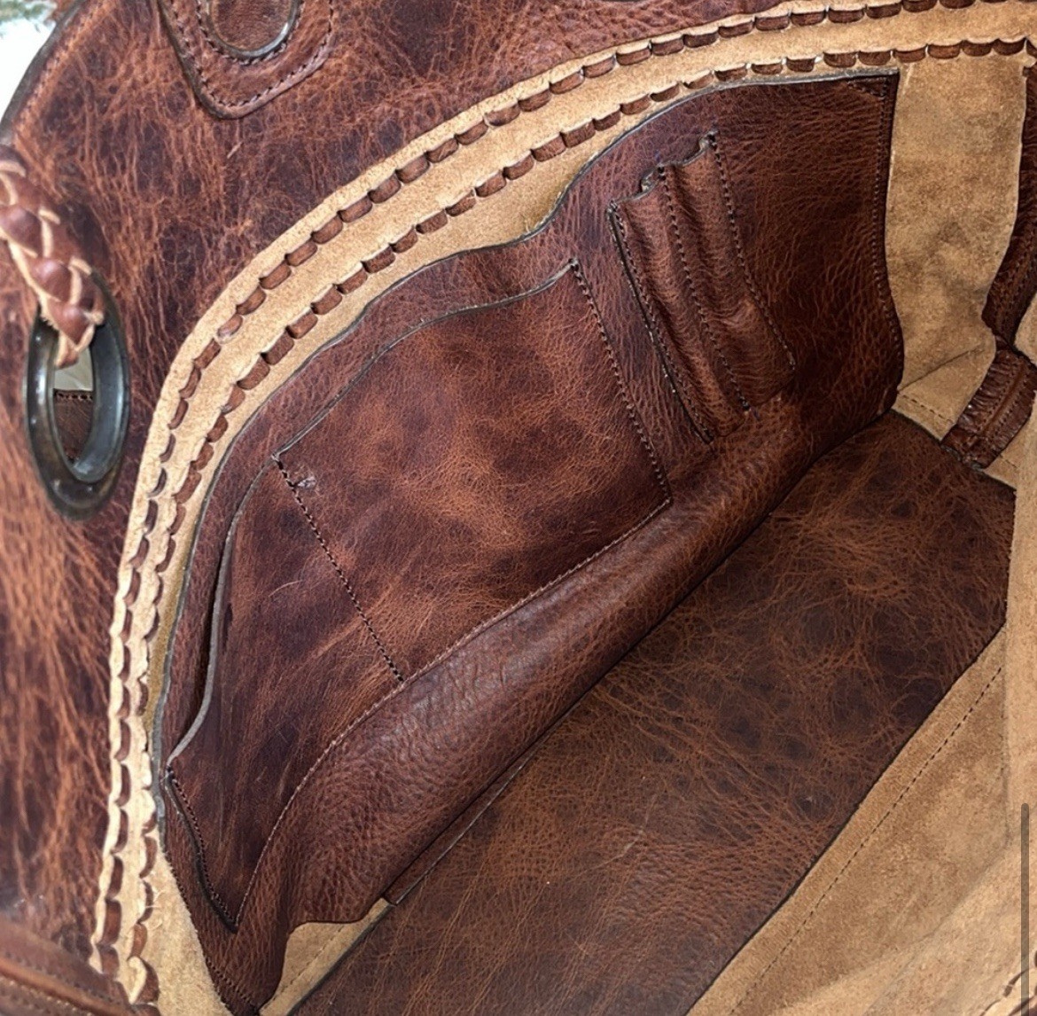 Buffalo Jackson Trading Roosevelt Buffalo Leather Braided Leather Cognac Tote