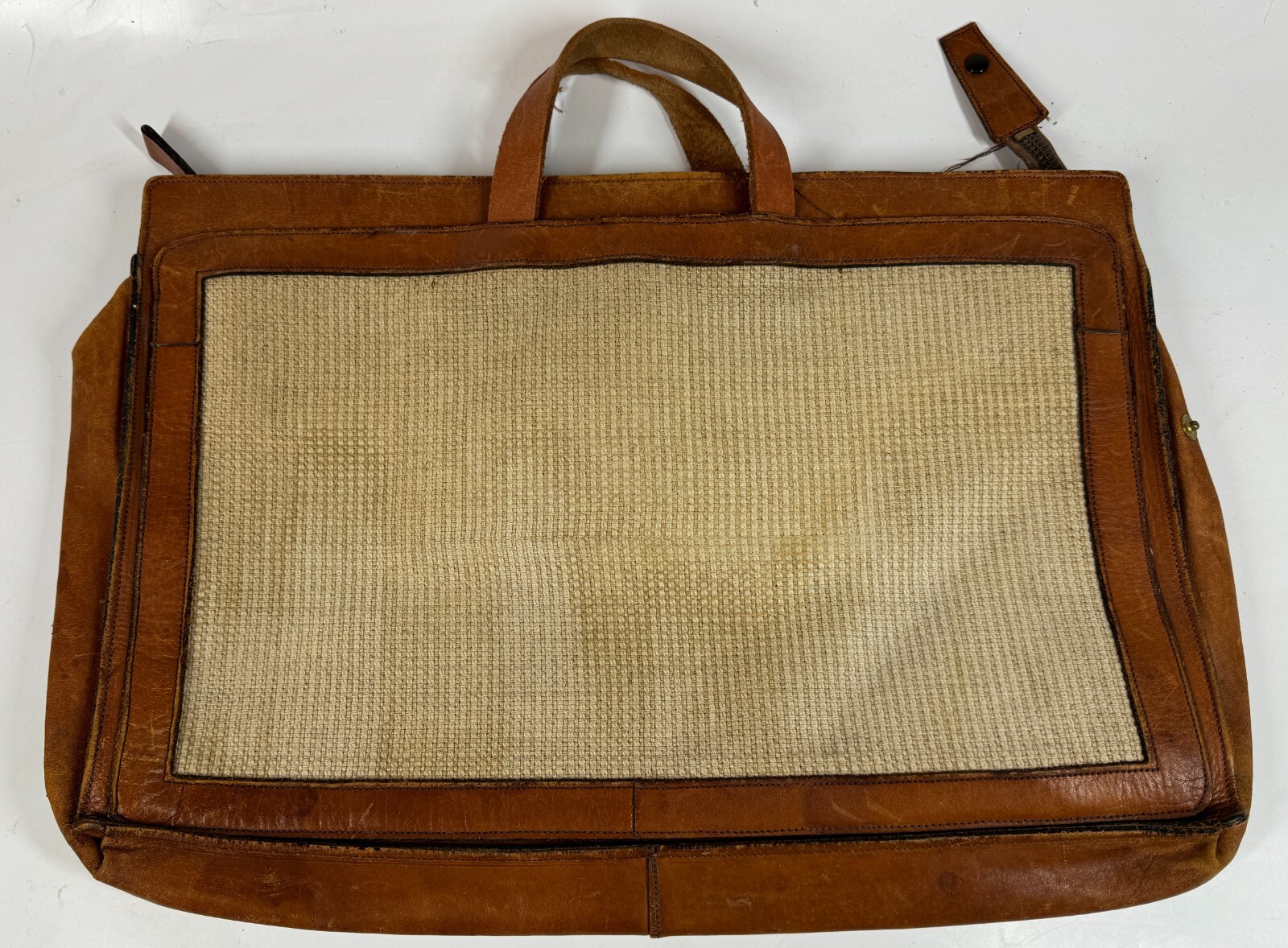 Michael Scott Vintage Full Grain Leather & Knit Fabric Messenger Bag Briefcase