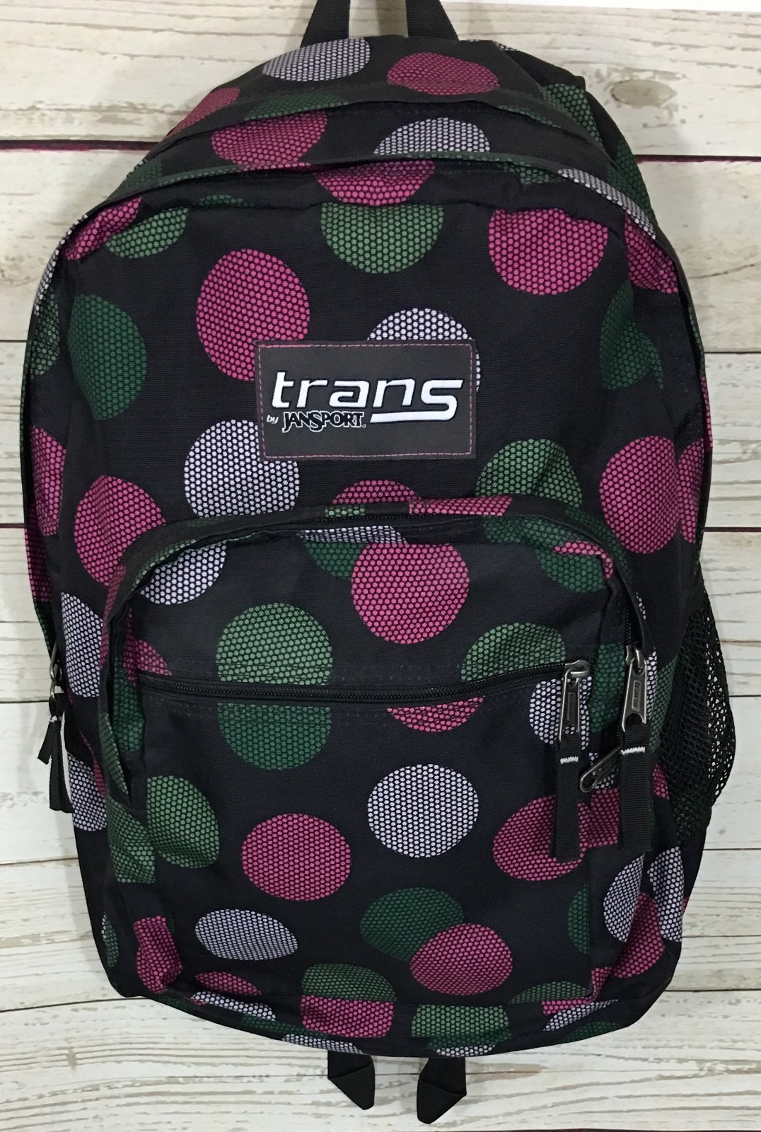Trans by Jansport Black Pink Polka Dot Book Bag Backpack For School Travel