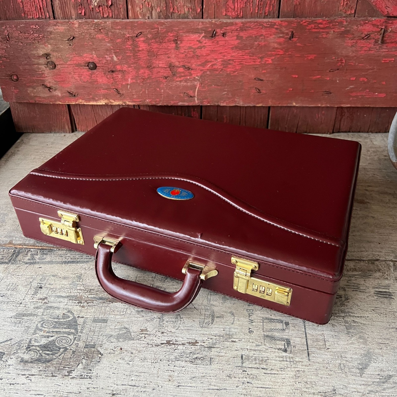 China Exquisite Foreign Affairs Gift Maroon Leather Briefcase 16.5″