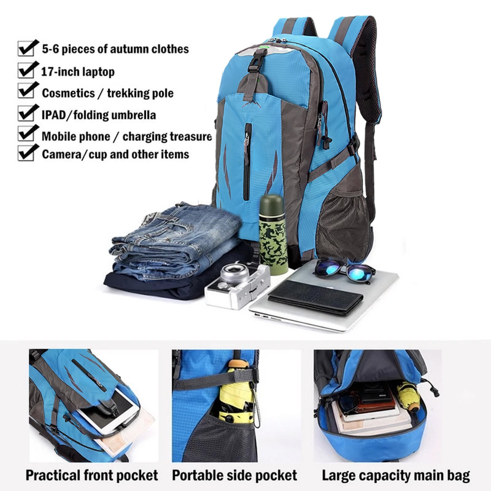 Large Travel Backpack Rucksack Camping Hiking Bag Outdoor Travel Bag 40L