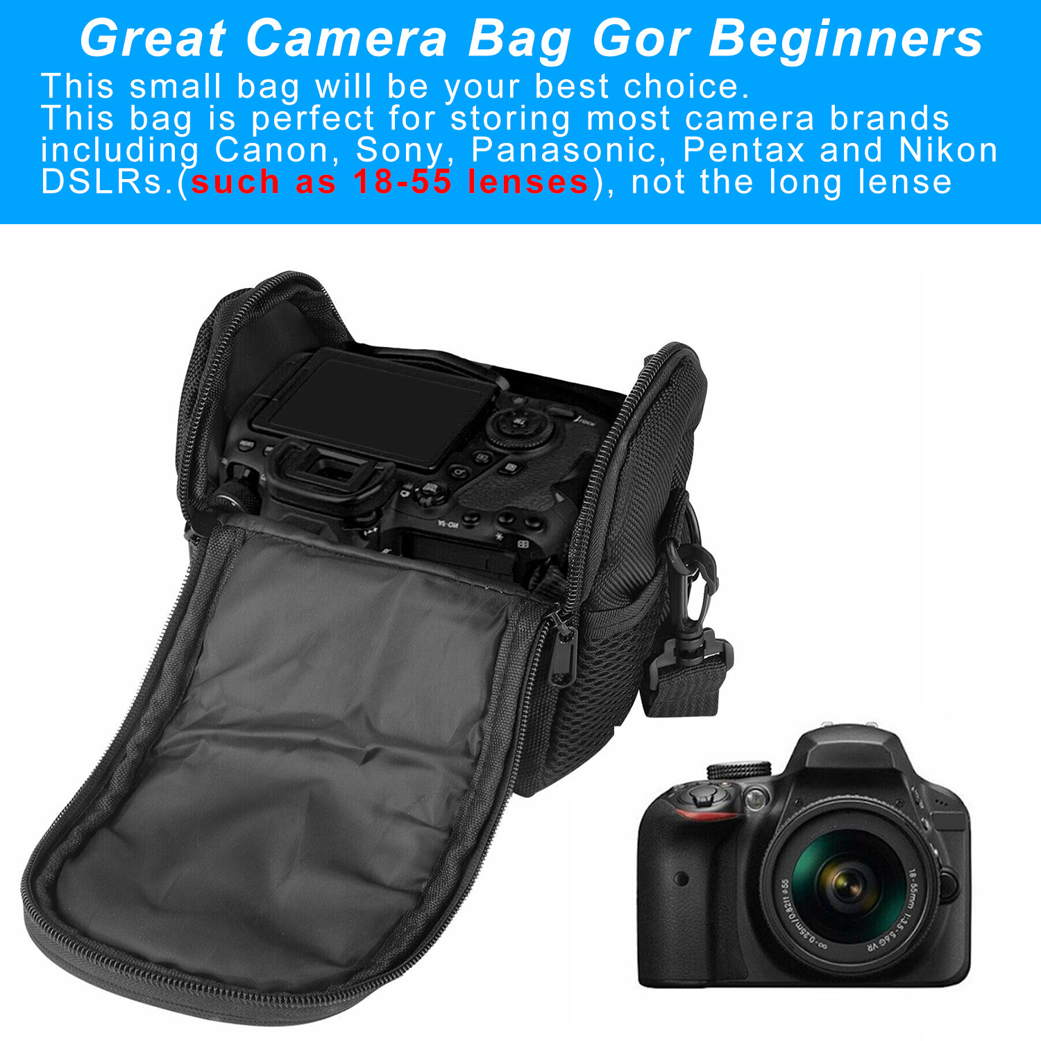 Camera Protective Bag Zipper Case Shoulder Pouch For Nikon Canon Sony Rebel DSLR