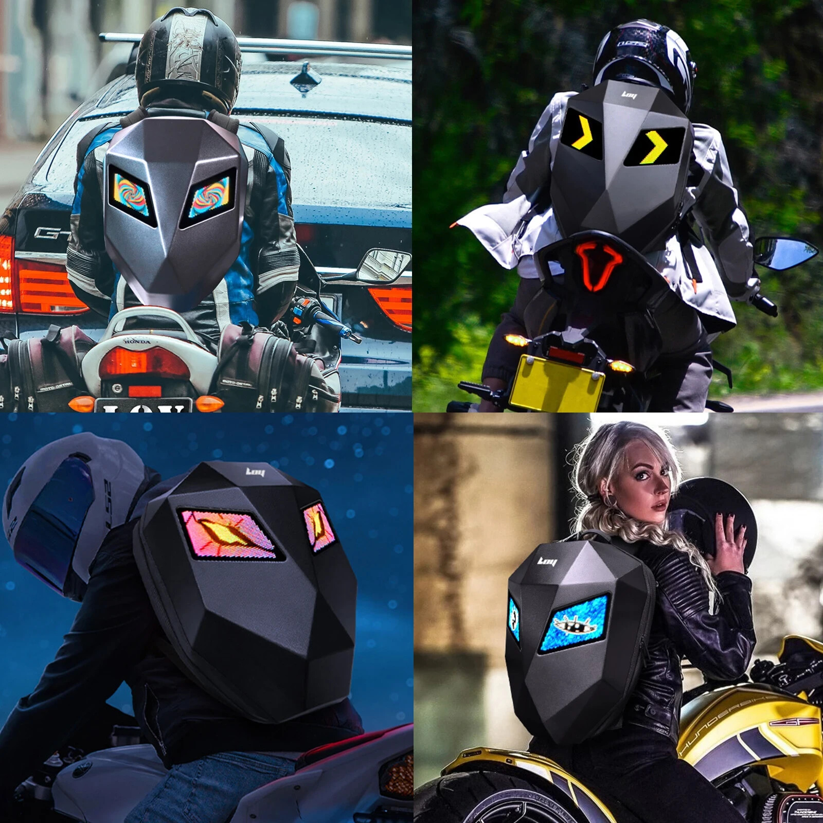Led Backpack With Display-Motorcycle Backpack LED for Men 3D Hard Shell LED