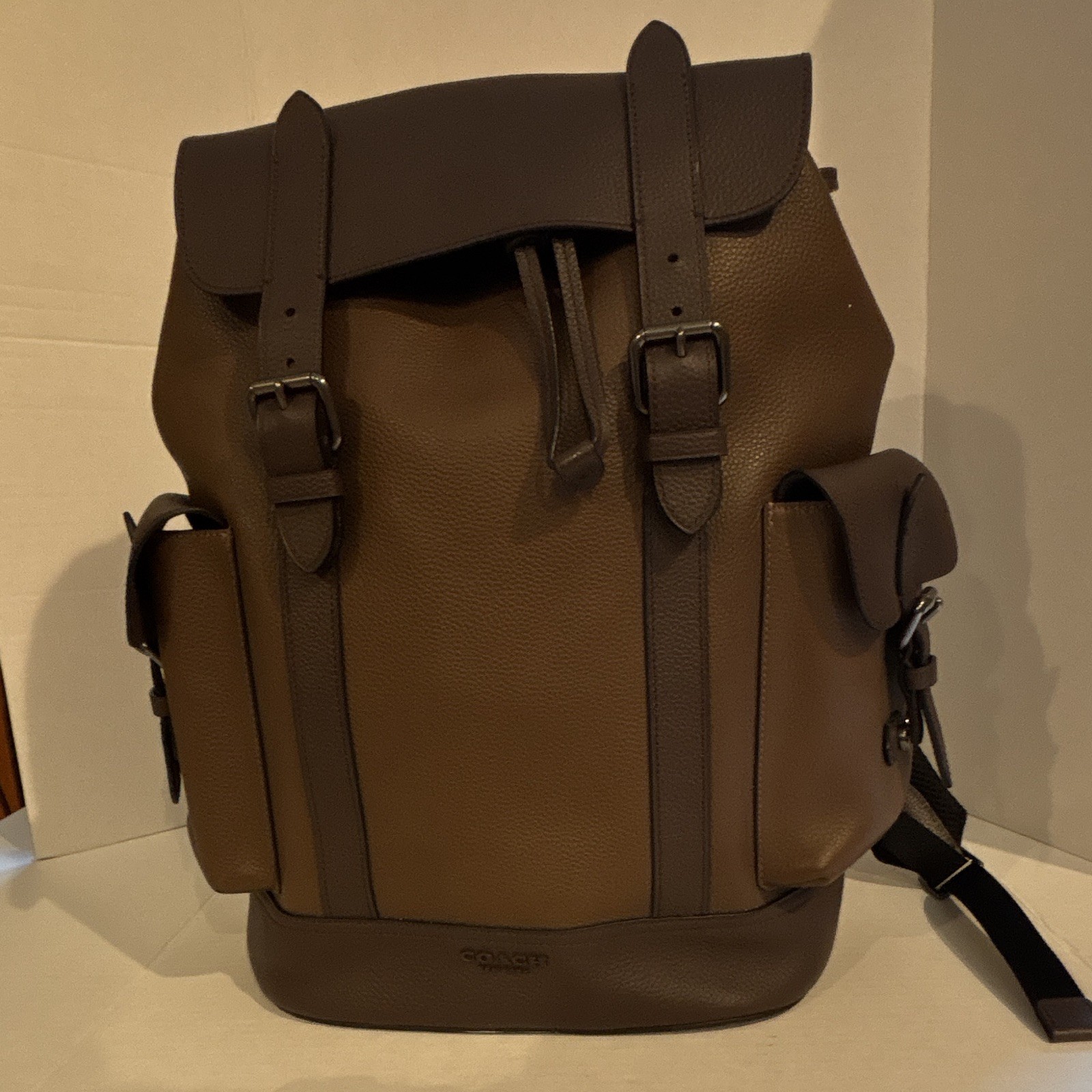 Coach Brown Drawstring Backpack w/ Buckle Flap, Adjustable Shoulder Strap