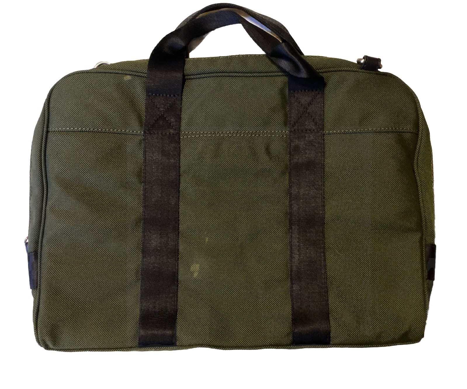 FOSSIL Mercer Army Green Zip Top Work Bag Briefcase Double Handles FLAWS READ