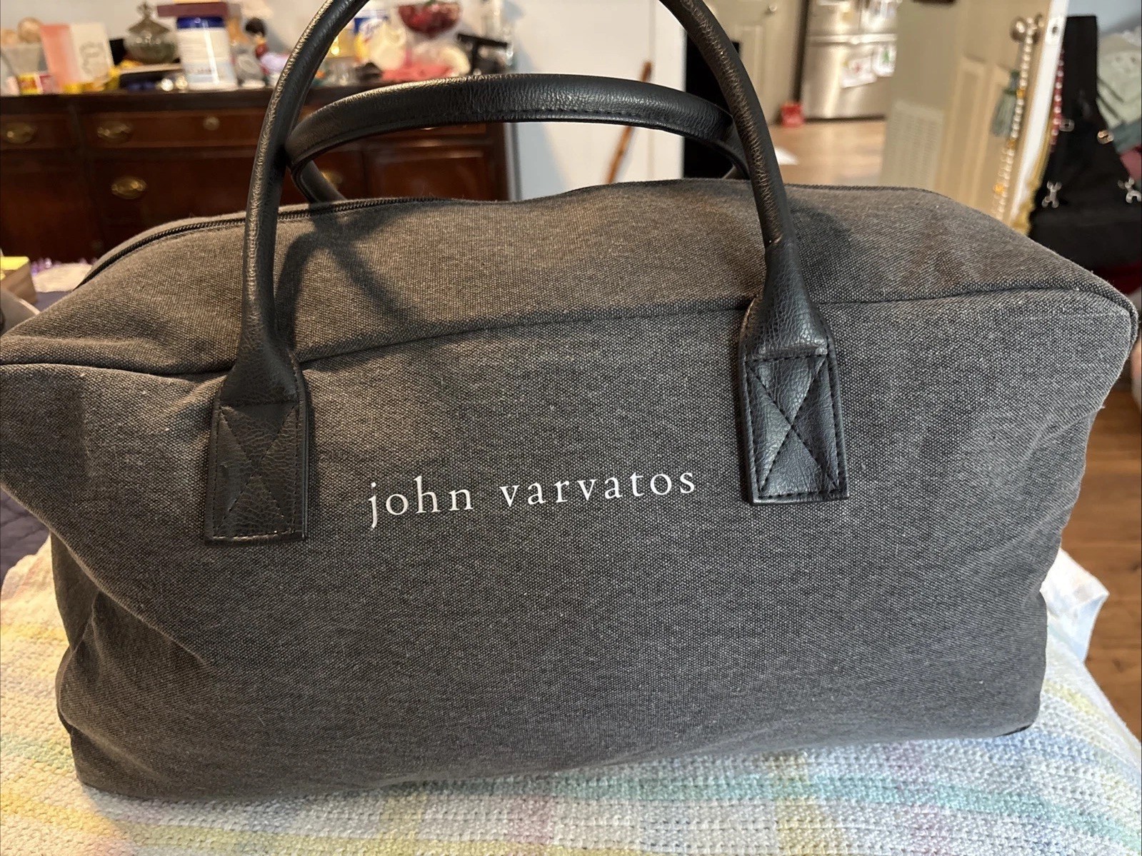 Duffle Bag John Varvotas Men’s Dark Gray Canvas Handled Weekender Gym Tote