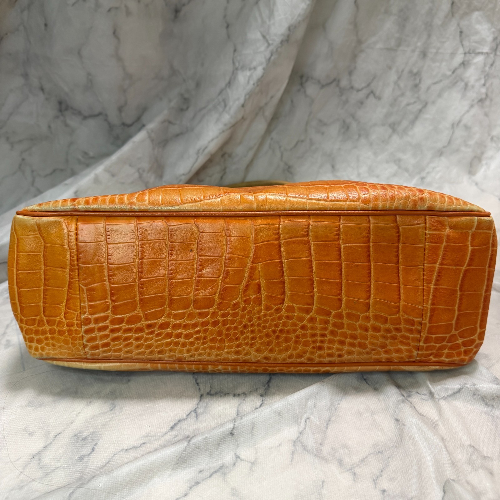 LONGCHAMP Leather Croco Croc Embossed Handbag Roseau Tote Bag orange Width: 33cm